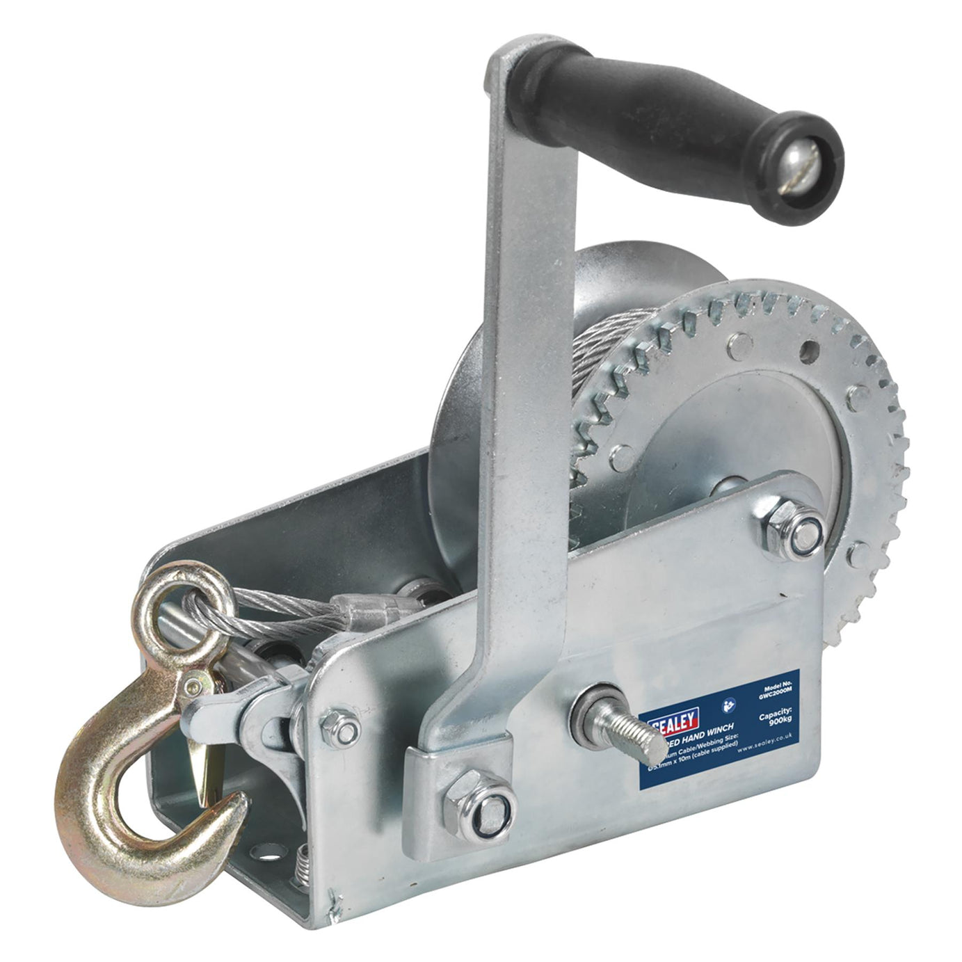 Sealey Geared Hand Winch 900kg Capacity with Cable
