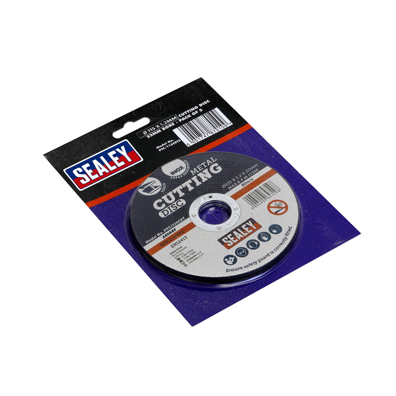 Sealey Cutting Disc Ø115 x 1.2mm 22mm Bore Pack of 5