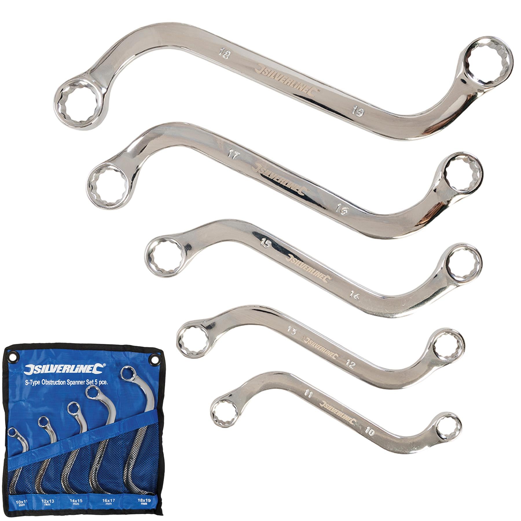 5 Piece Metric S Shaped Obstruction Spanner Wrench Set