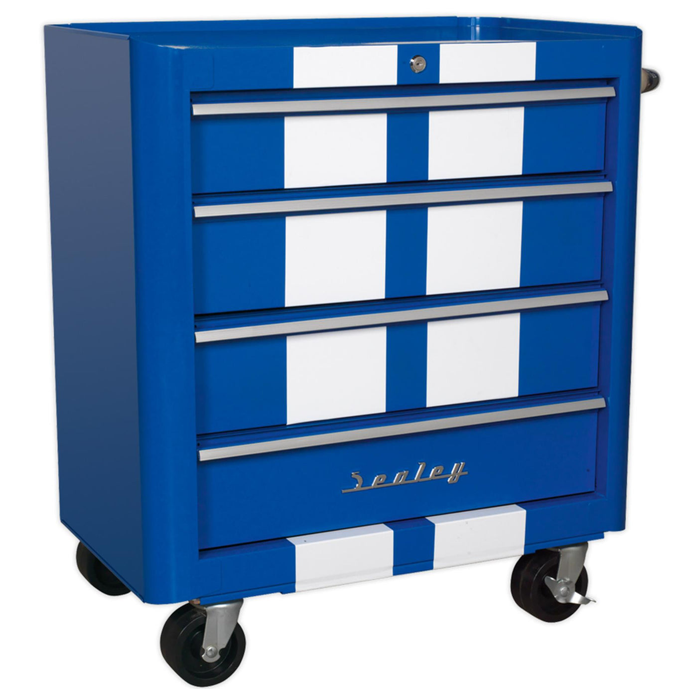 Sealey Rollcab 4 Drawer Retro Style - Blue with White Stripes