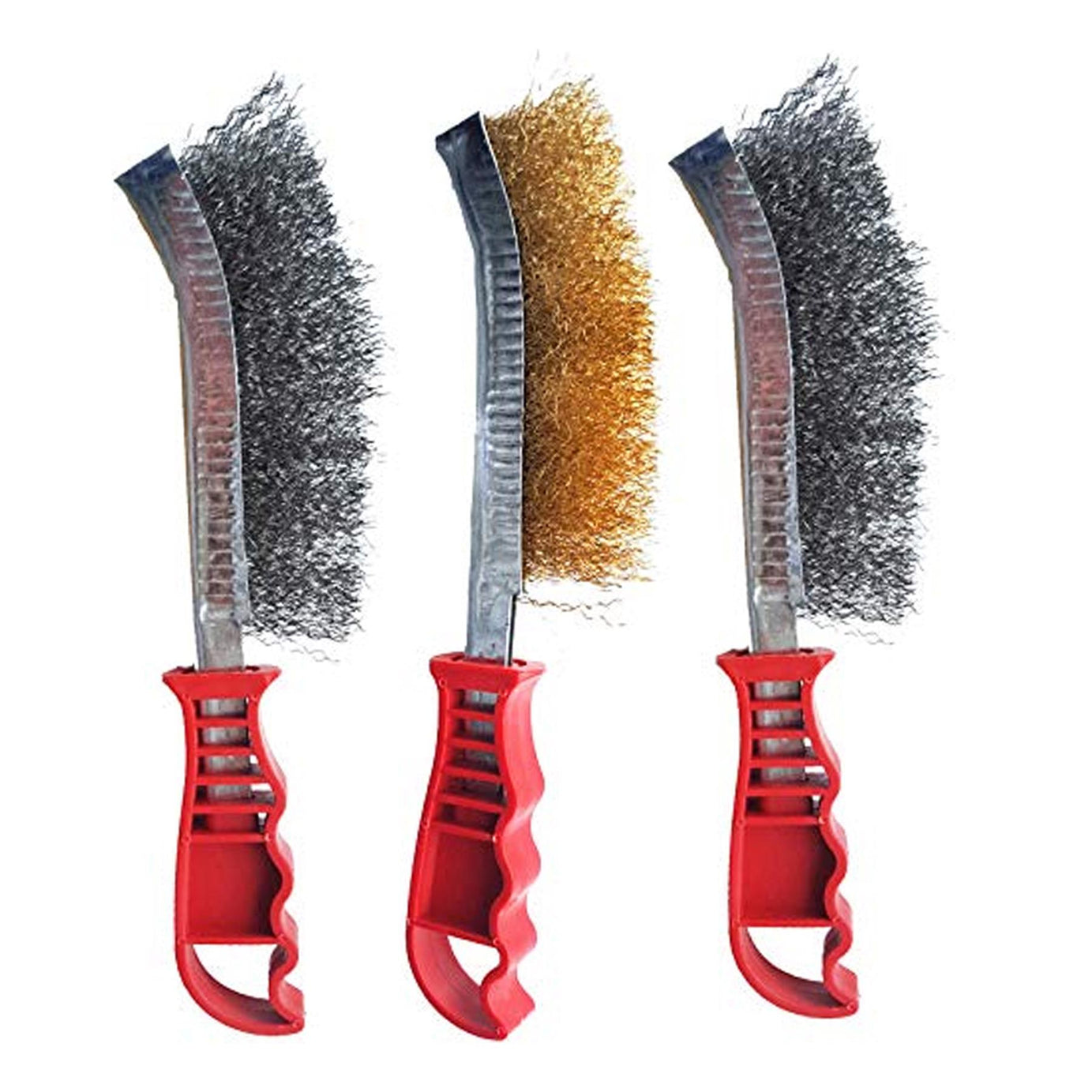 Hand Wire Brush Set 265mm / 125mm 3-Piece Set 1 Steel Brush, 1 Brass Brush, 1 Stainless Steel Brush