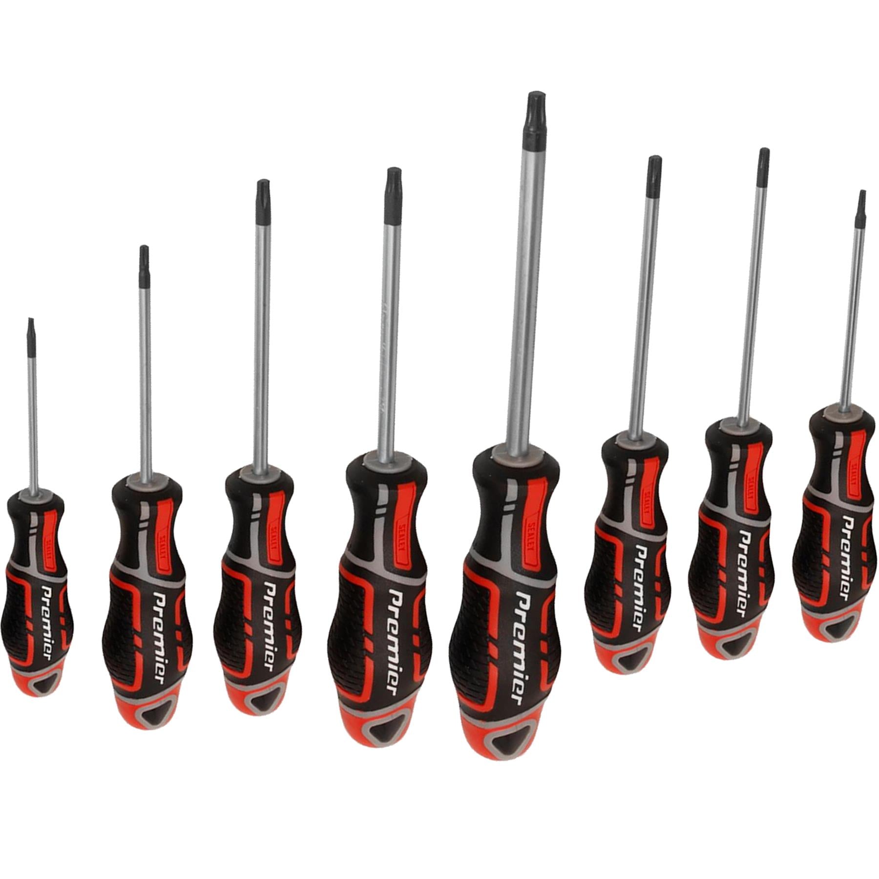 Sealey 8pc Security TRX Star Torx Screwdriver Set Magnetic GripMax 60-125mm Red