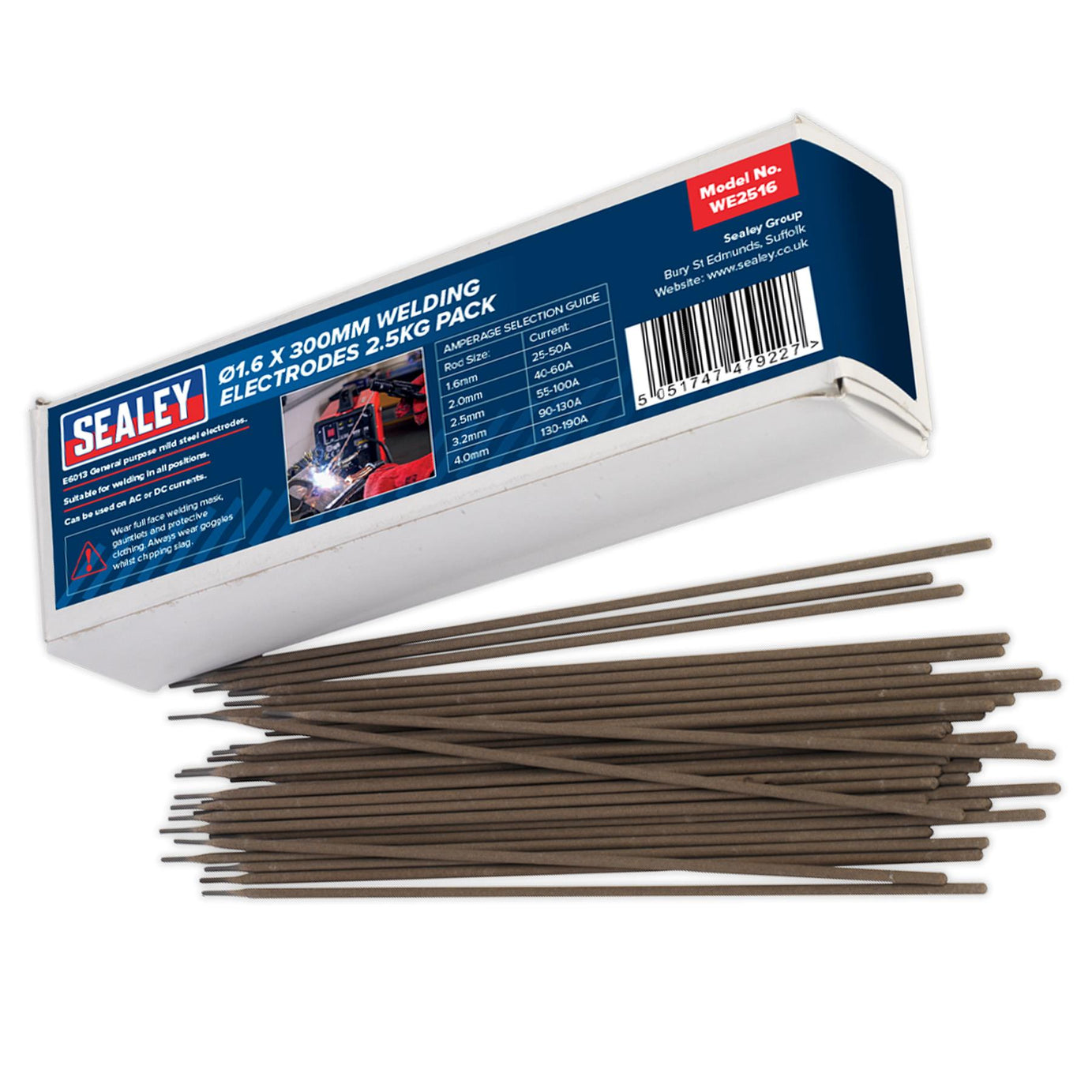 Welding Electrodes 1.6 x 3000mm 2.5kg Pack mild steel Sealey