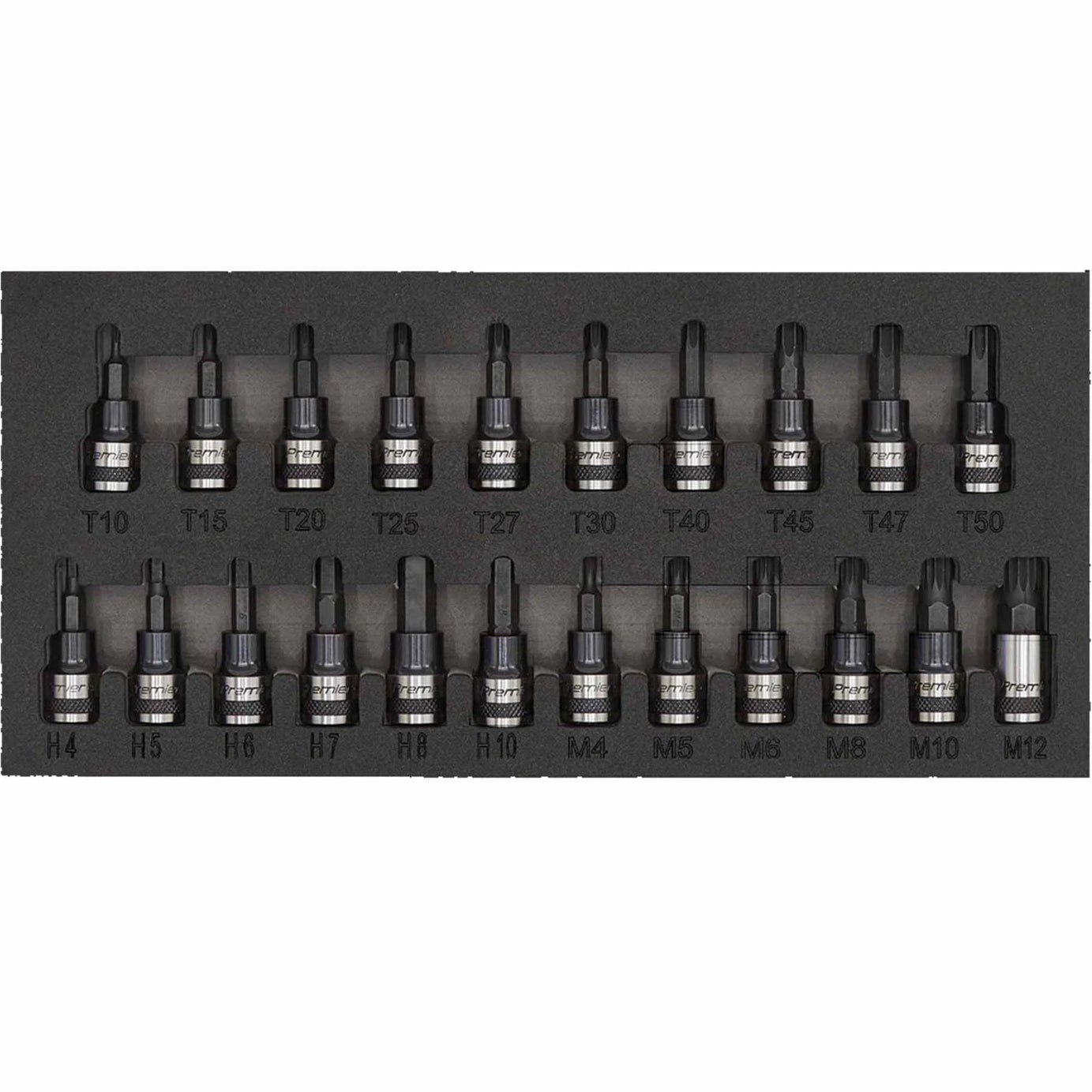 Sealey TRX-Star/Hex/Spline Socket Bit Set 22pc 3/8"Sq Dr Blk Series
