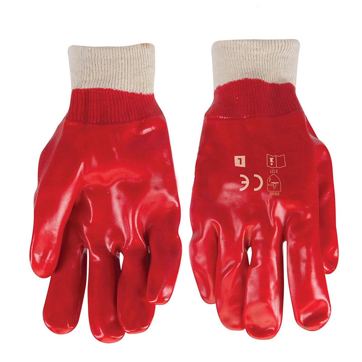 1 x Red PVC Gloves Full Dipped Quality Safety Protective Workwear PPE