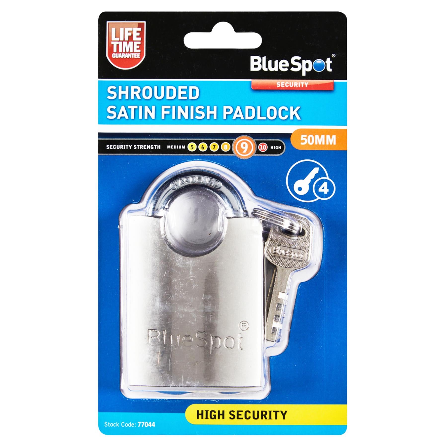 Bluespot 50mm Shrouded Closed Shackle Padlock Steel Chain Lock 4 Keys