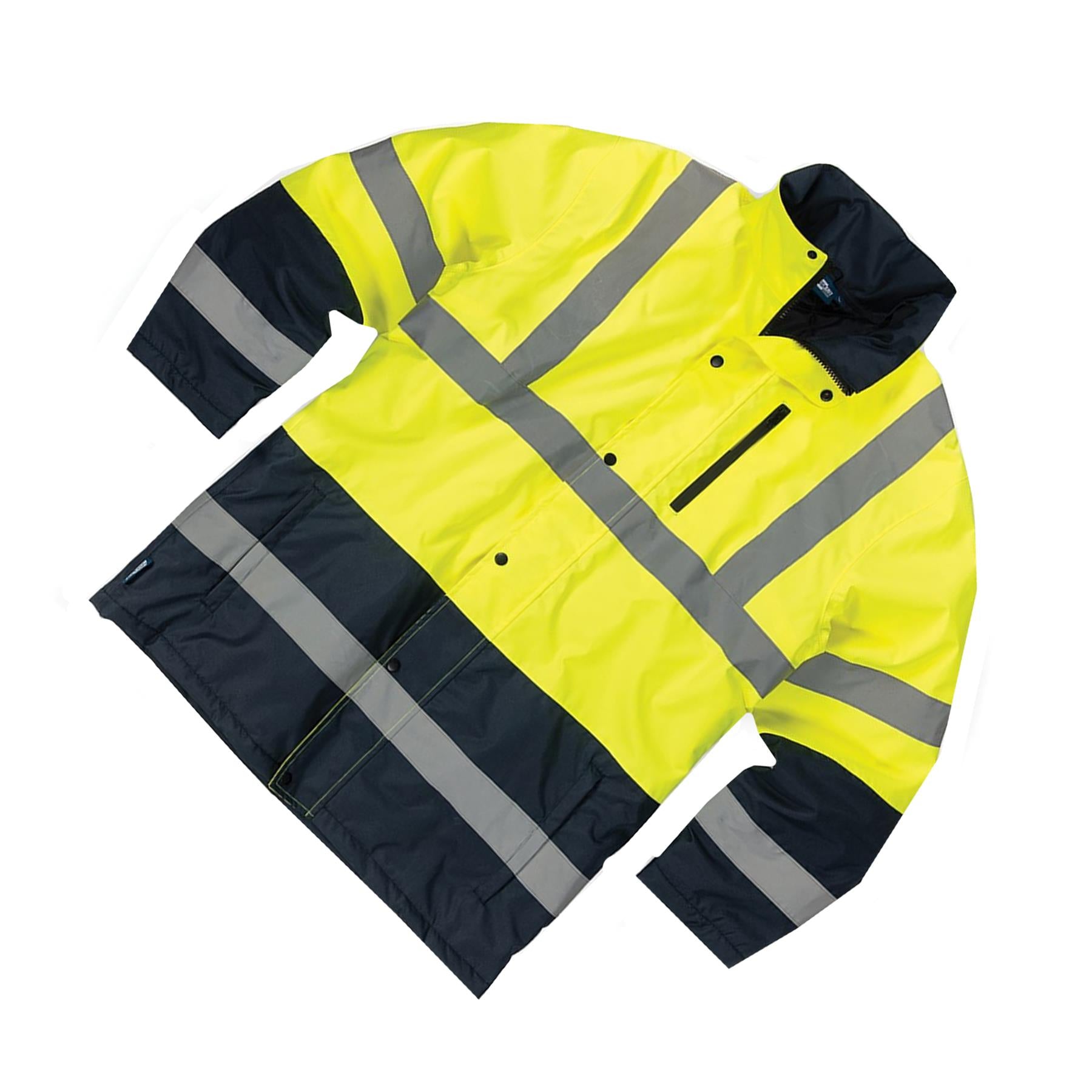 Tough Grit Hi-Vis 2-Tone Jacket Waterproof Coat Workwear Yellow/Navy L