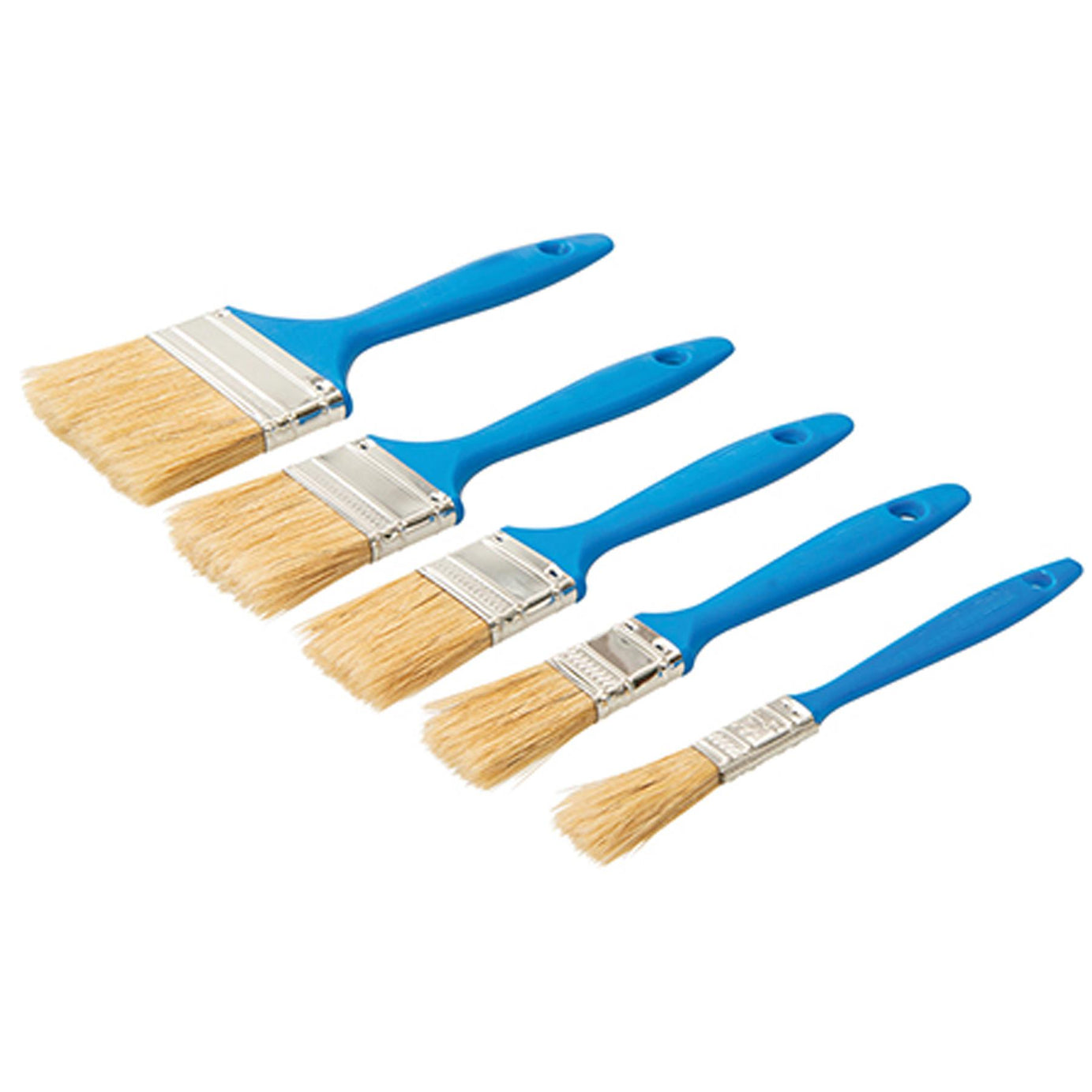 Disposable Paint Brush Set 5Pc Utility Brushes W/ Pure Bristles & Wooden Handle