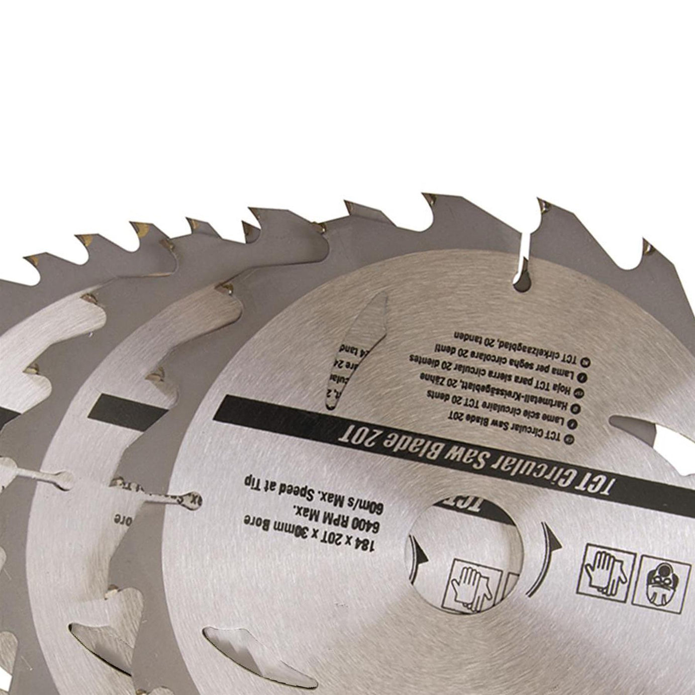 3 Piece TCT Circular Saw Blade Set 184 x 30 - 20, 16mm Rings