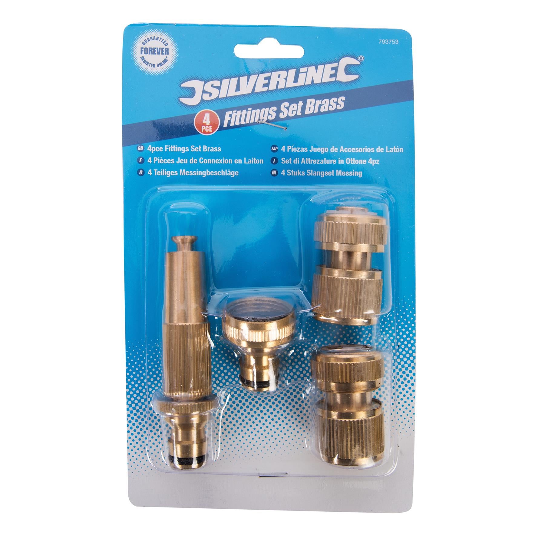 Fittings Set Brass 4Pc 2x1/2" Quick Connectors With Water Stop And Spray Nozzle