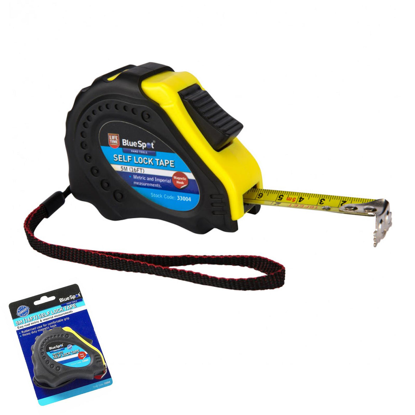 BlueSpot Self-Lock Tape Measure 5m With Magnetic Hook 16Ft Soft Grip Measuring Tools