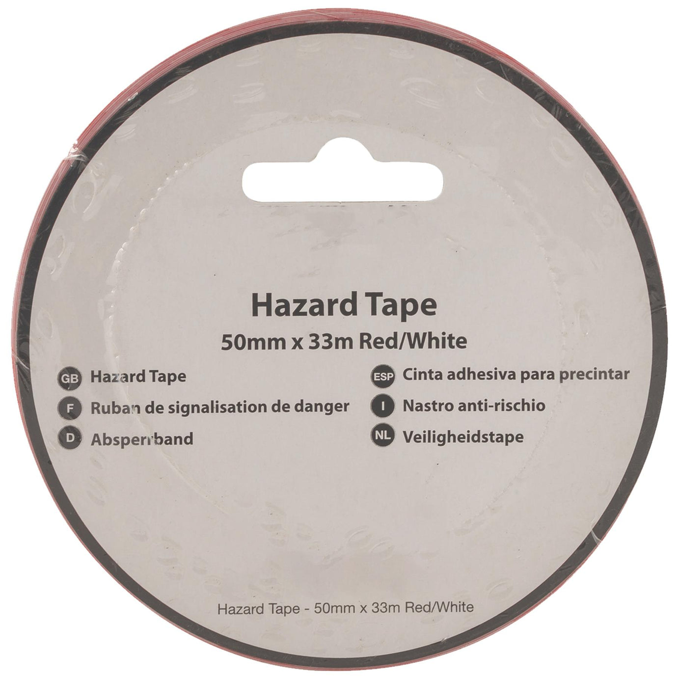 Hazard Tape - 50mm X 33M Red/White Pvc Carrier & Rubber Adhesive Solvent Resist