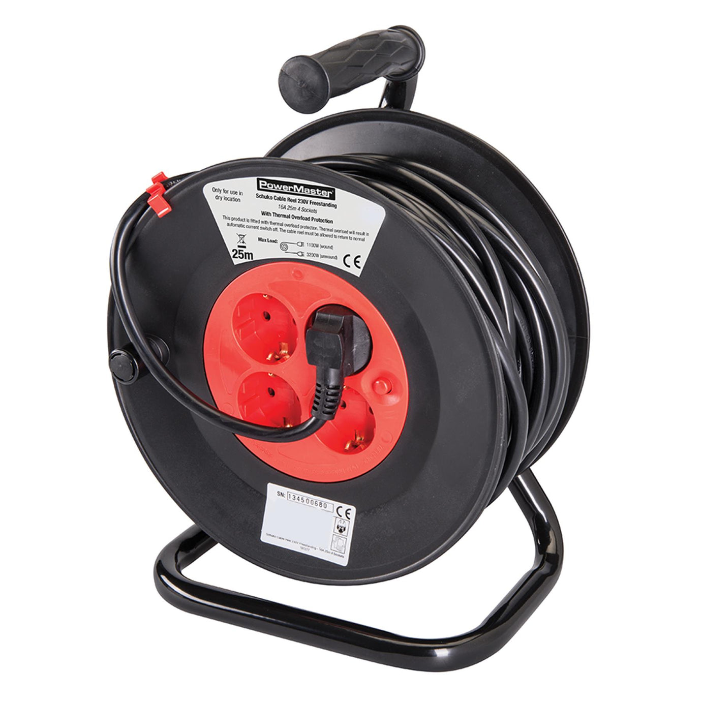 Cable Reel 4 Sockets 230V 16A 25M Electric DIY 25M Long, 3X1.5mm2 Conductor Area