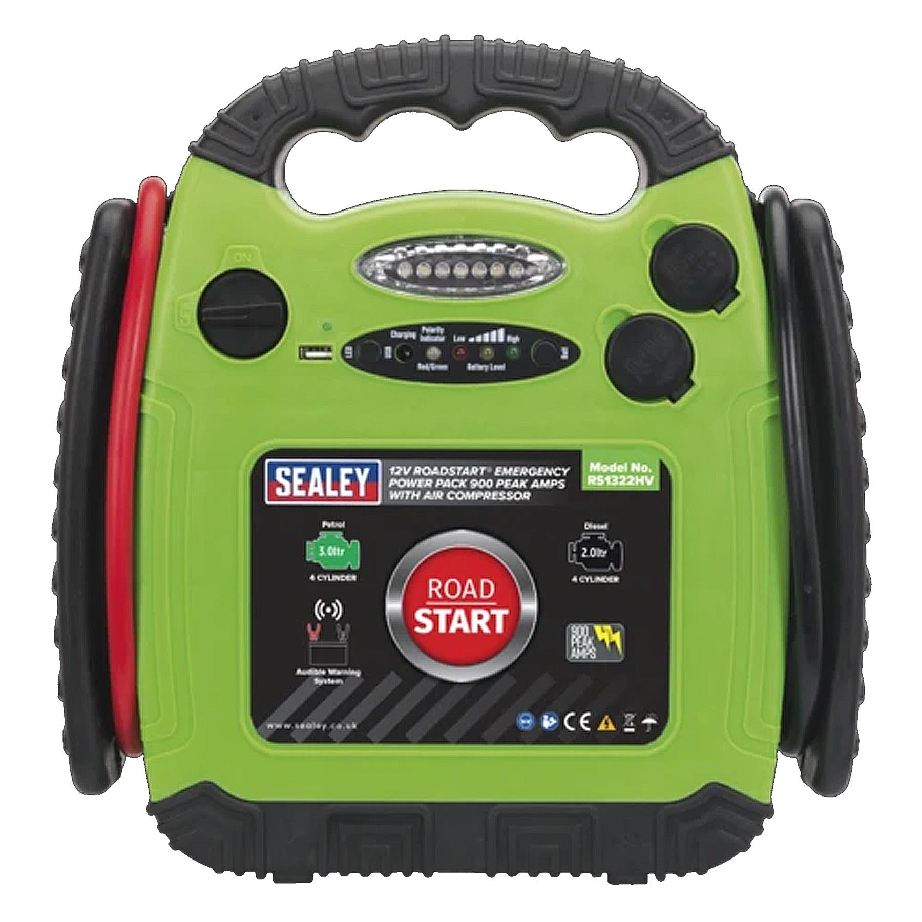 Sealey RoadStart Emergency Jump Starter+Compressor 12V 900 Peak Amp
