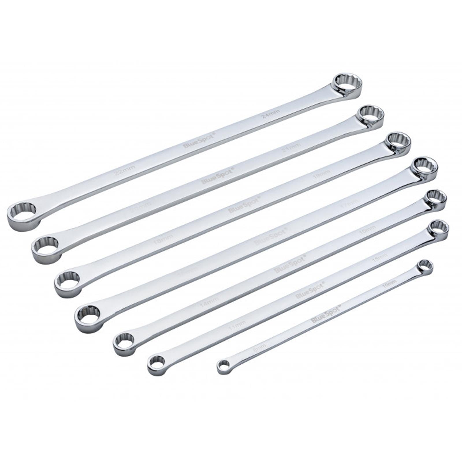 BlueSpot 7 Pieces Aviation Double Ended Ring Extra Long Spanner Set 8-24mm