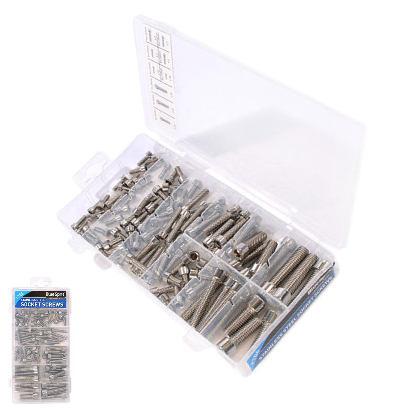 BlueSpot 106Pc Flat Head Phillips Self Tapping Screws Stainless Steel