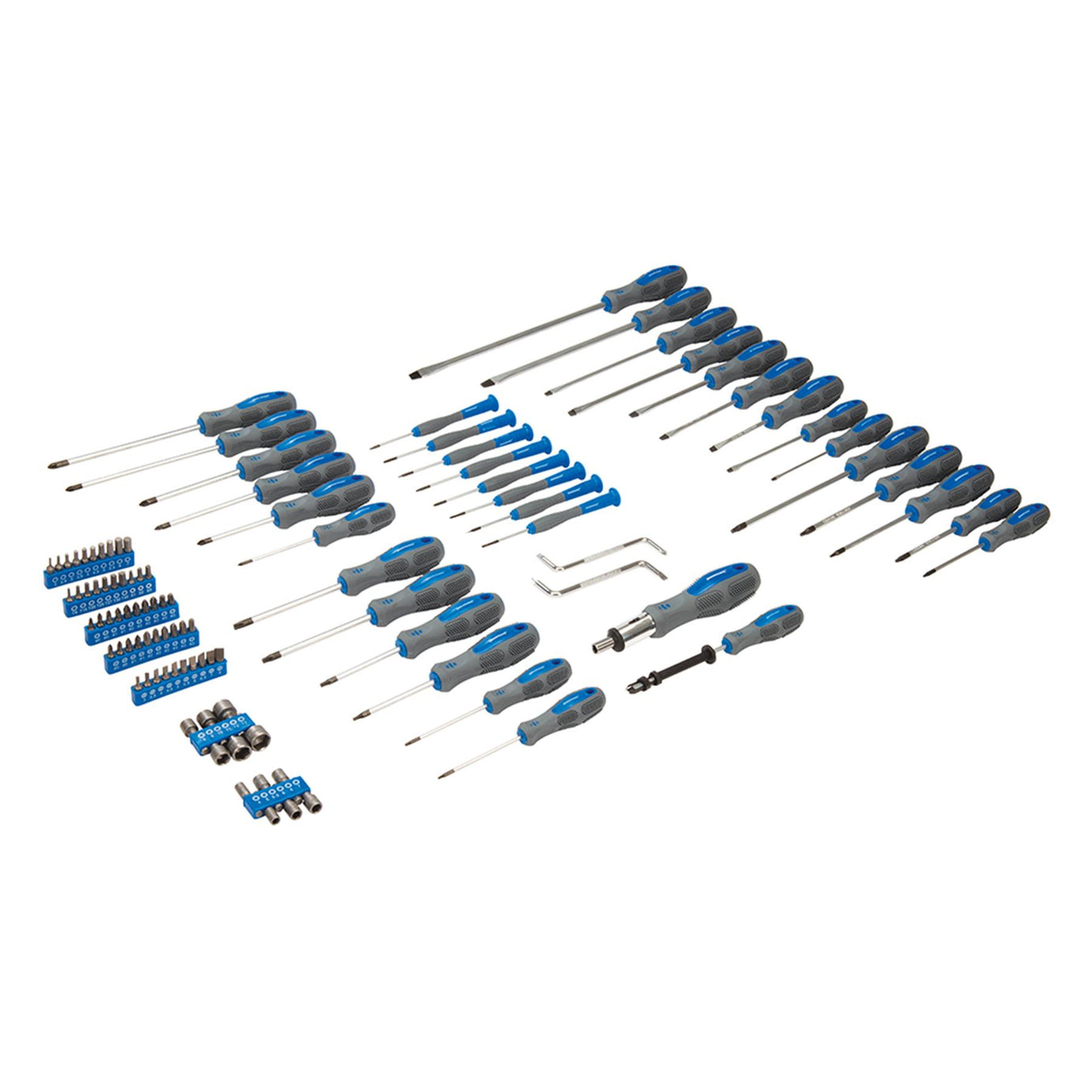 Screwdriver Set 100pc Hardened Chrome Vanadium Blades And Tips Soft-grip handles