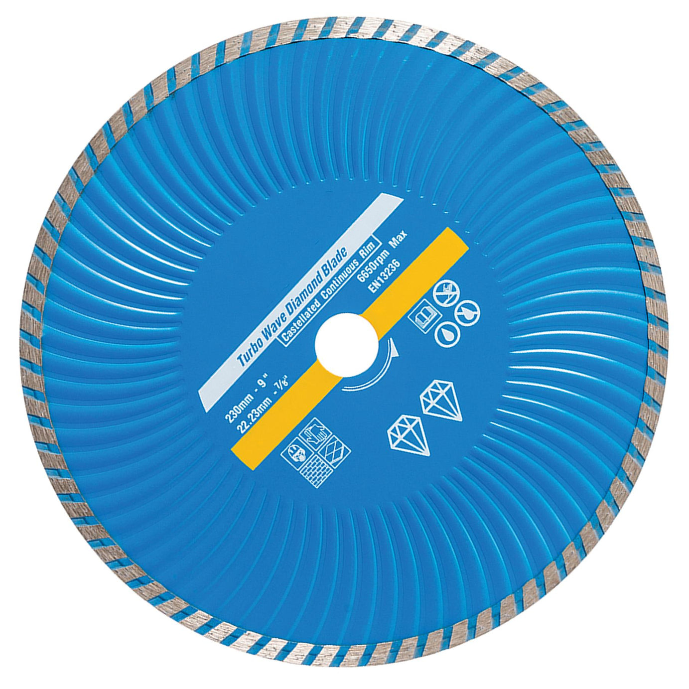 Turbo Wave Diamond Blade 230 X 22.23mm Castellated Cont Rim Continuous Rim Blade