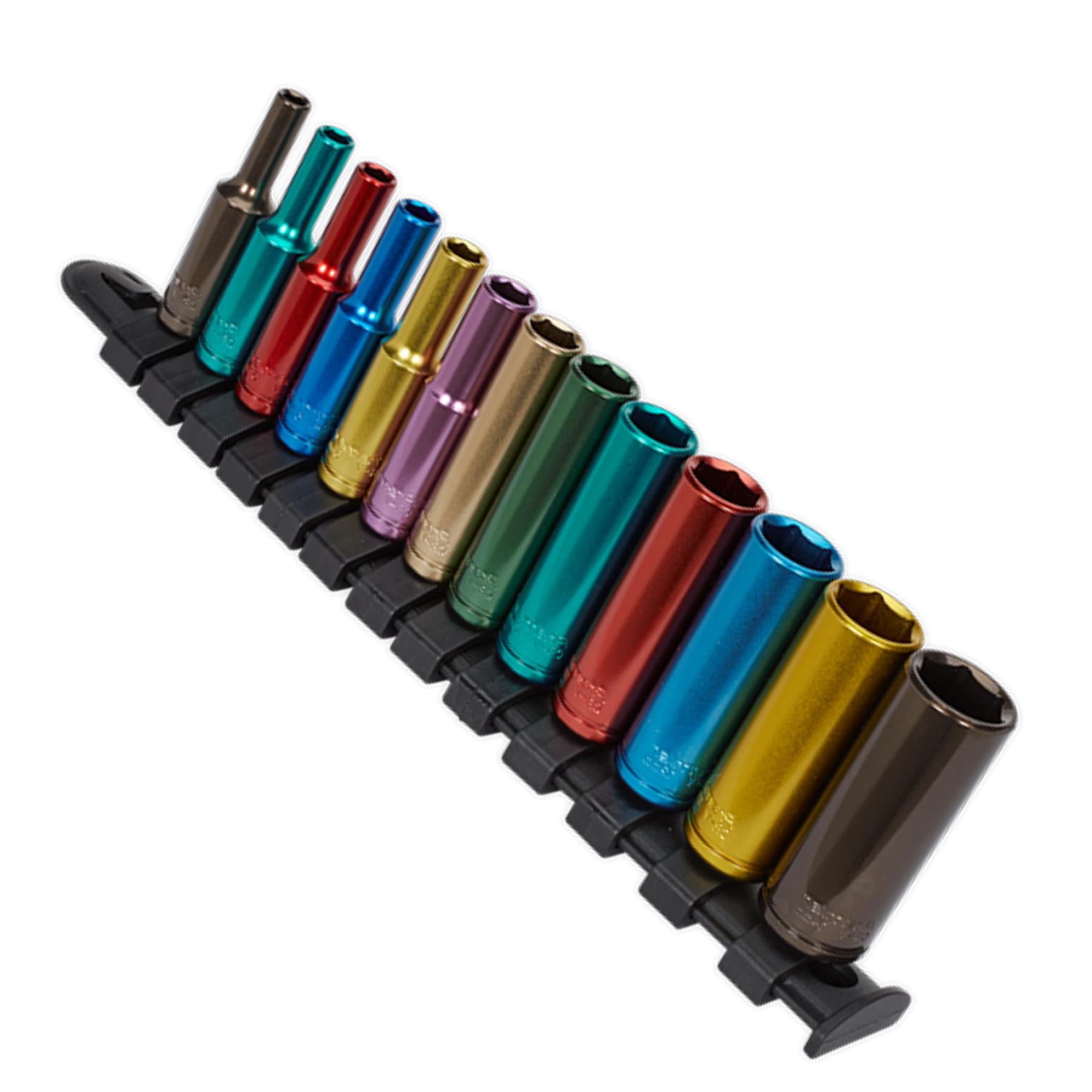 Sealey 13pc Multi Coloured Deep Socket Set 4mm - 14mm 6pt Set 1/4" Sq Drive