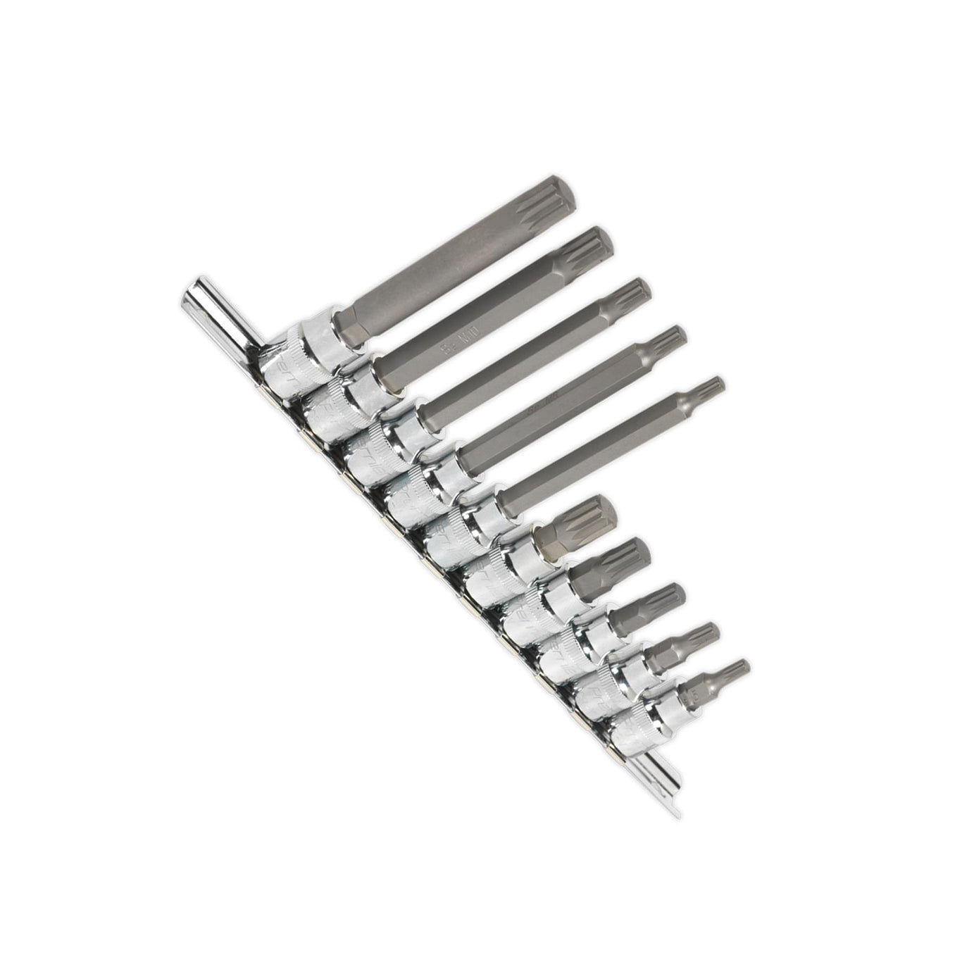 Sealey Spline Socket Bit Set 10pc 3/8"Sq Drive Chrome Vanadium Steel