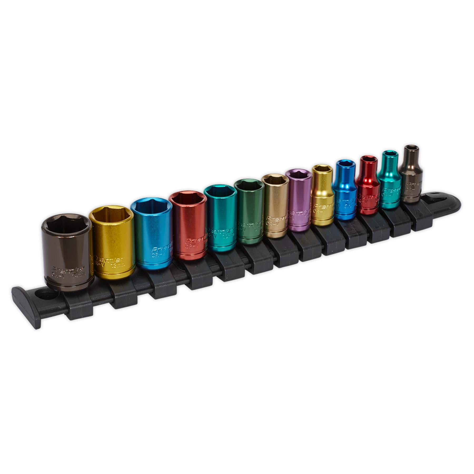 Sealey 13pc Multi Coloured Socket Set 4mm - 14mm 6pt Set 1/4" Sq Drive