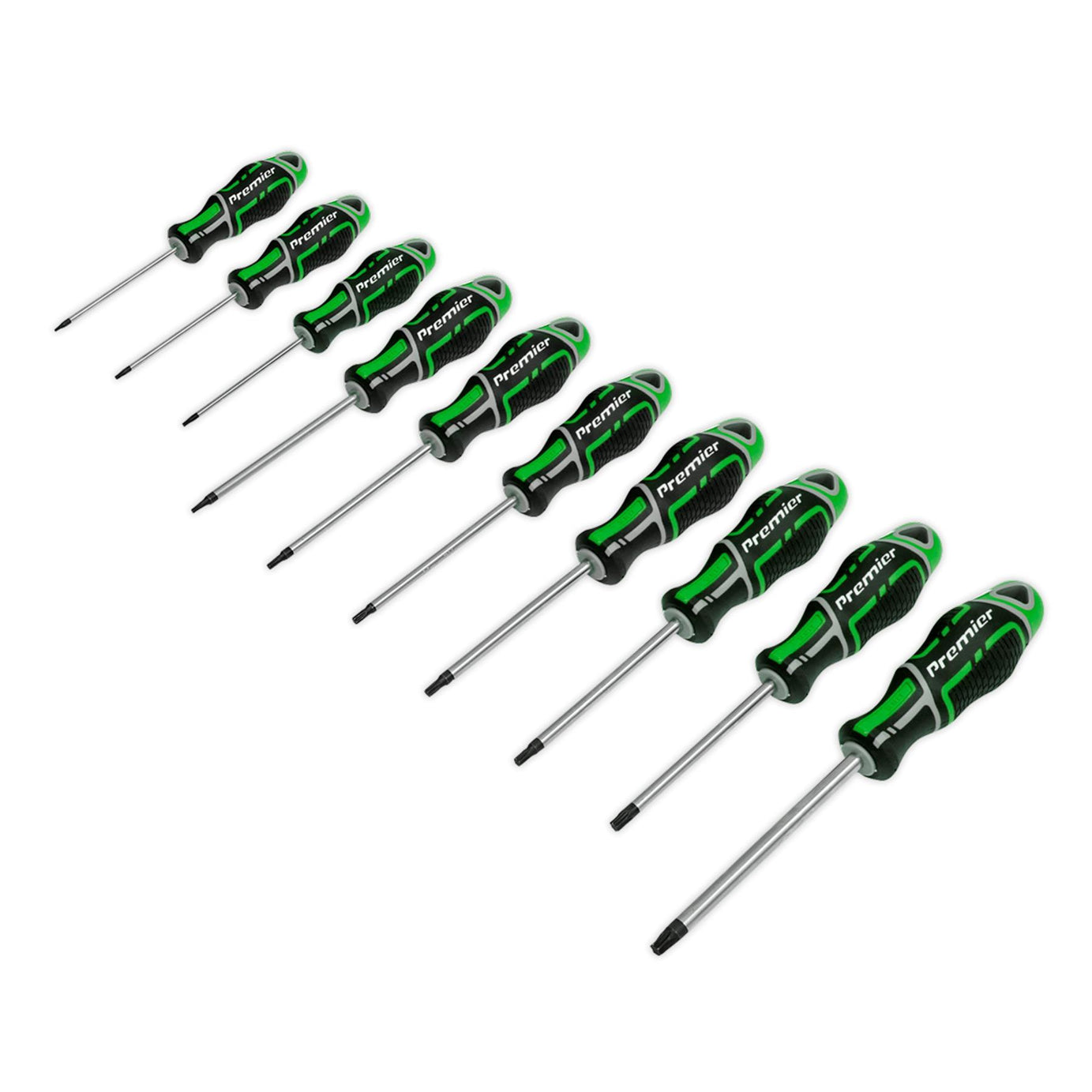 Sealey 10pc TRX Star Torx Screwdriver Set Magnetic GripMax T7-T40 Hi Vis Green