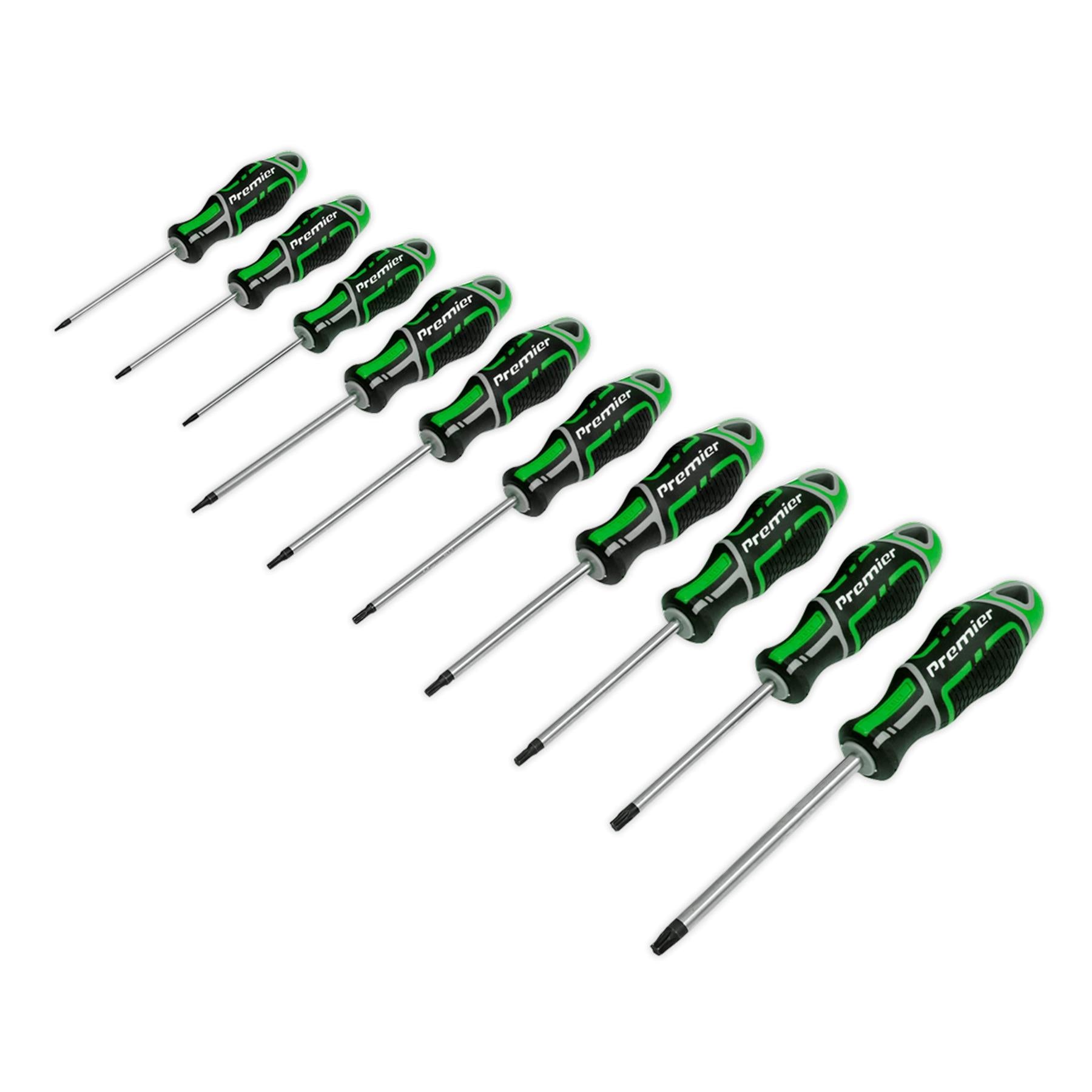 Sealey 10pc TRX Star Torx Screwdriver Set Magnetic GripMax T7-T40 Hi Vis Green