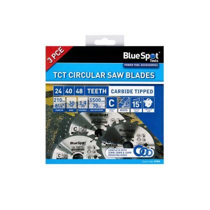 Blue Spot 3 PCE 210mm x 30mm TCT Circular Saw Blades (24, 40 & 48 Teeth)