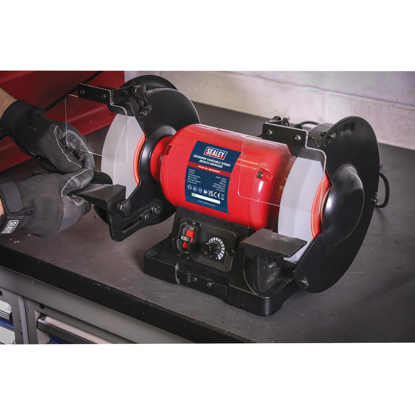 Sealey Bench Grinder 200mm Variable Speed Garage Workshop DIY
