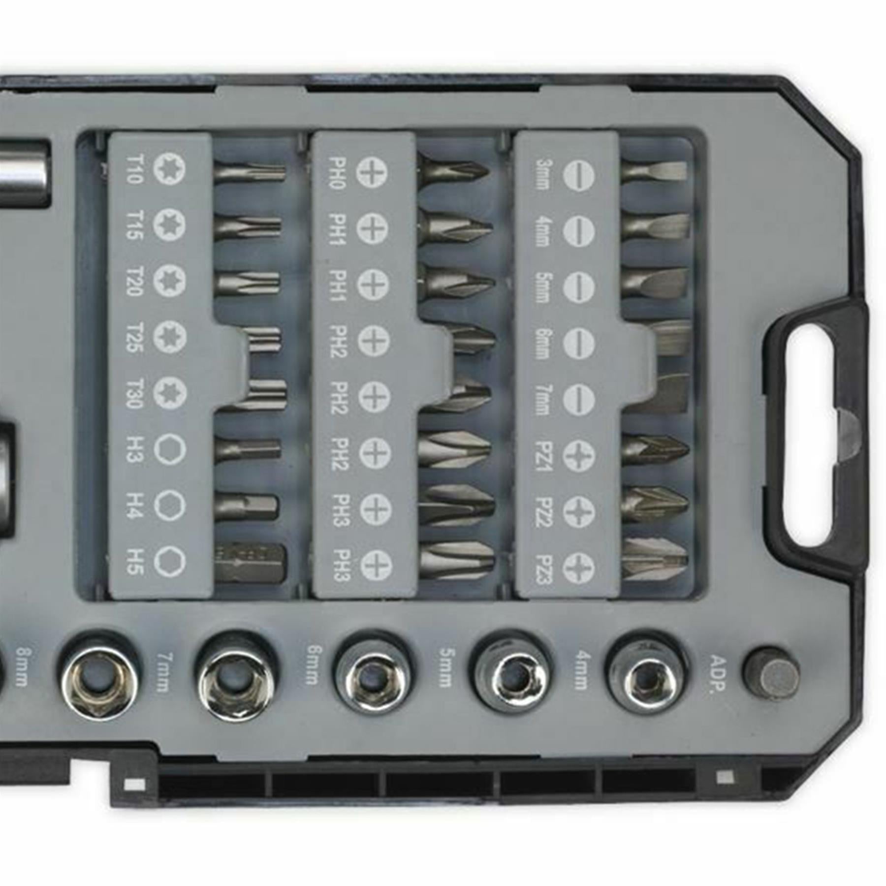 Sealey Fine Tooth Ratchet Screwdriver Socket & Bit Set 38pc