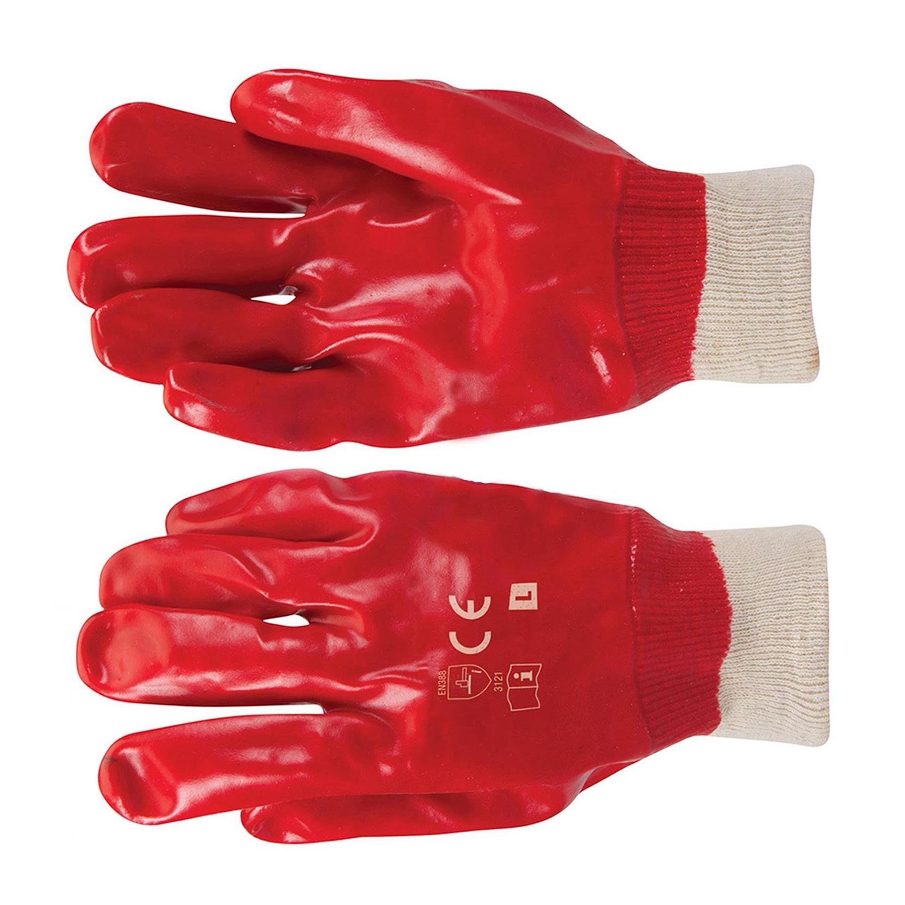 20 X Red PVC Gloves Full Dipped Quality Safety Protective Workwear Ppe