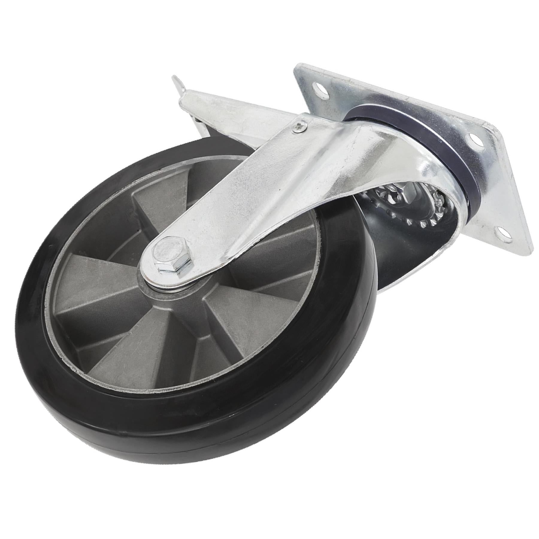 Sealey Heavy-Duty Rubber Castor Wheel Swivel with Total Lock 200mm