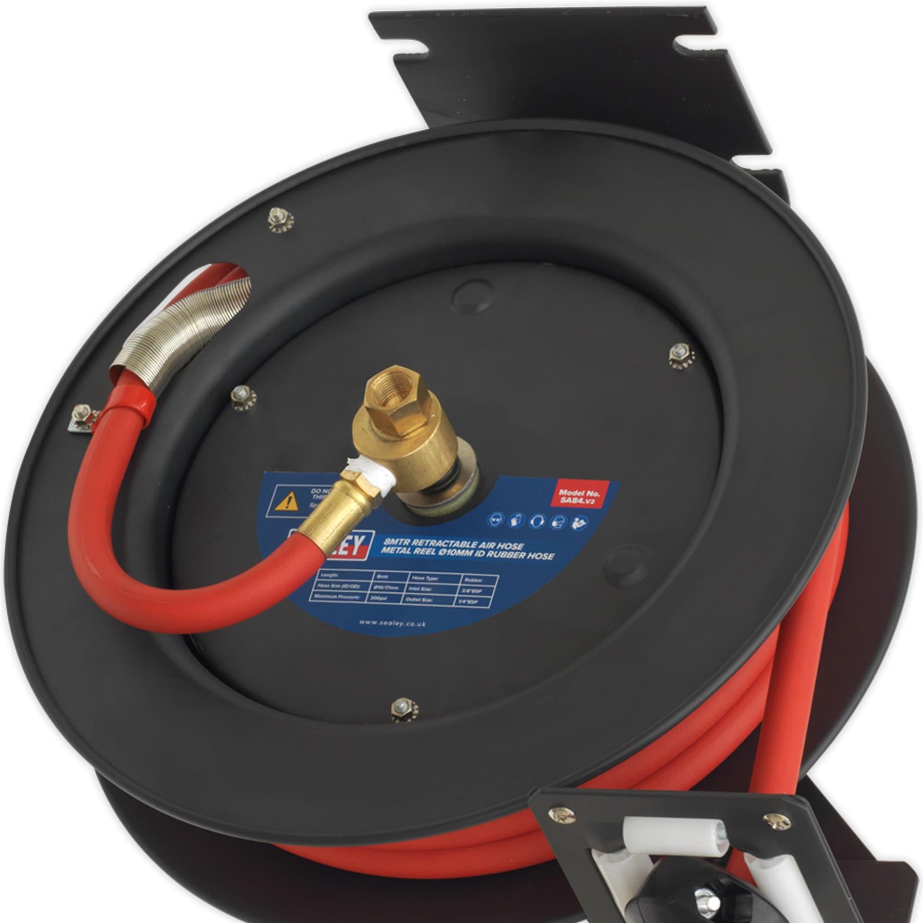 Sealey Retractable Air Hose Steel Reel 8m 10mm ID Rubber Hose