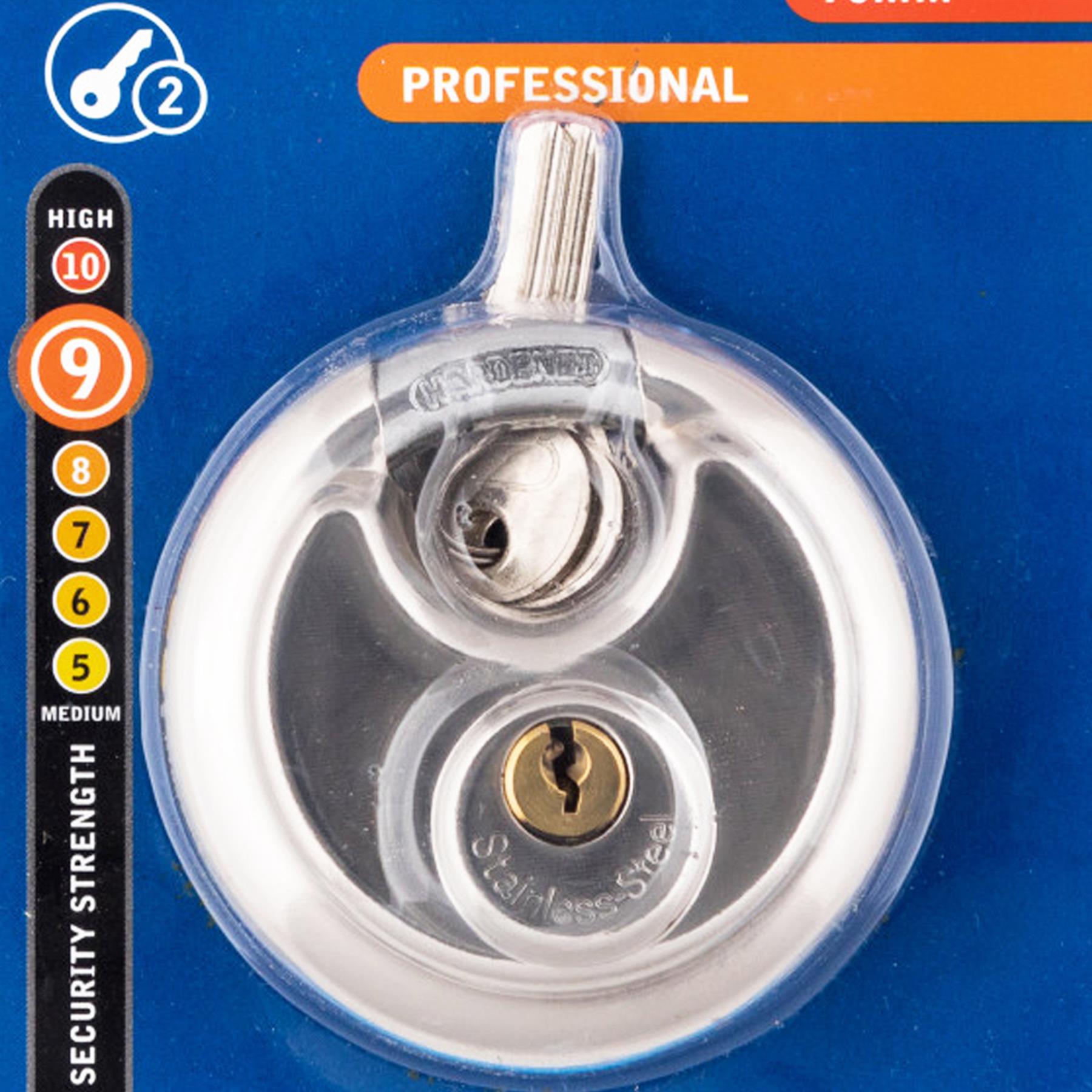 BlueSpot 70mm Disc Padlock Shackle Stainless Steel 2 Keys Waterproof Lifetime Guarantee