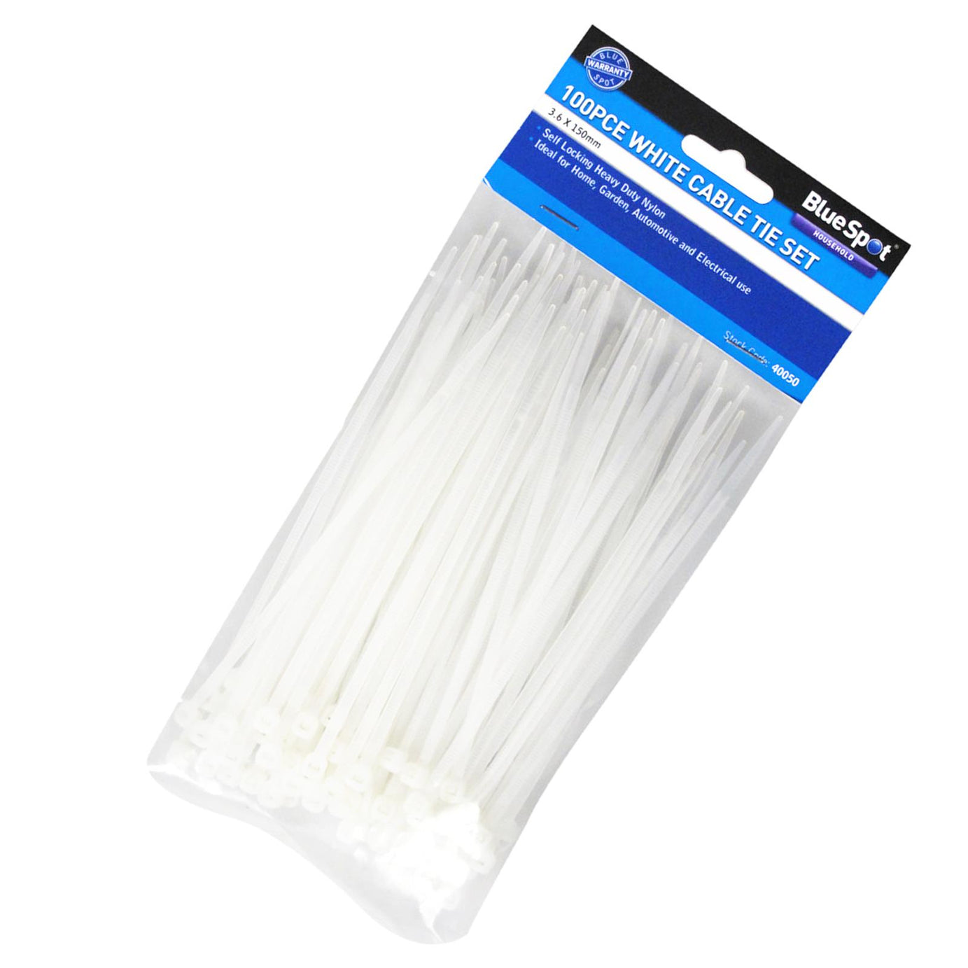 Cable Zip Ties 100Pce Nylon Wraps High Quality Strong 3.6mm X 150mm BlueSpot