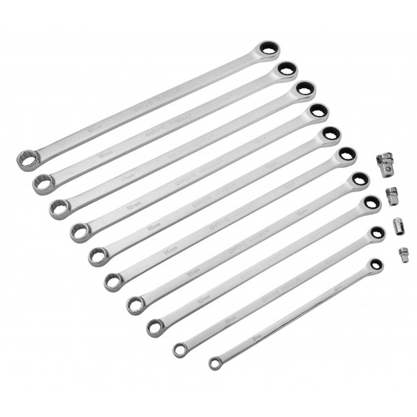 BlueSpot 10Pcs Extra Long Ratchet Spanner and Adaptor Set Double End Ring