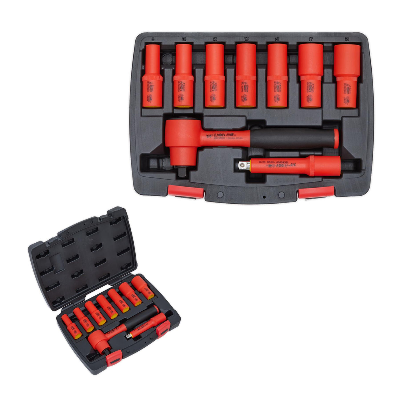 Sealey Insulated Socket Set 9pc 3/8"Sq Drive 6pt WallDrive VDE