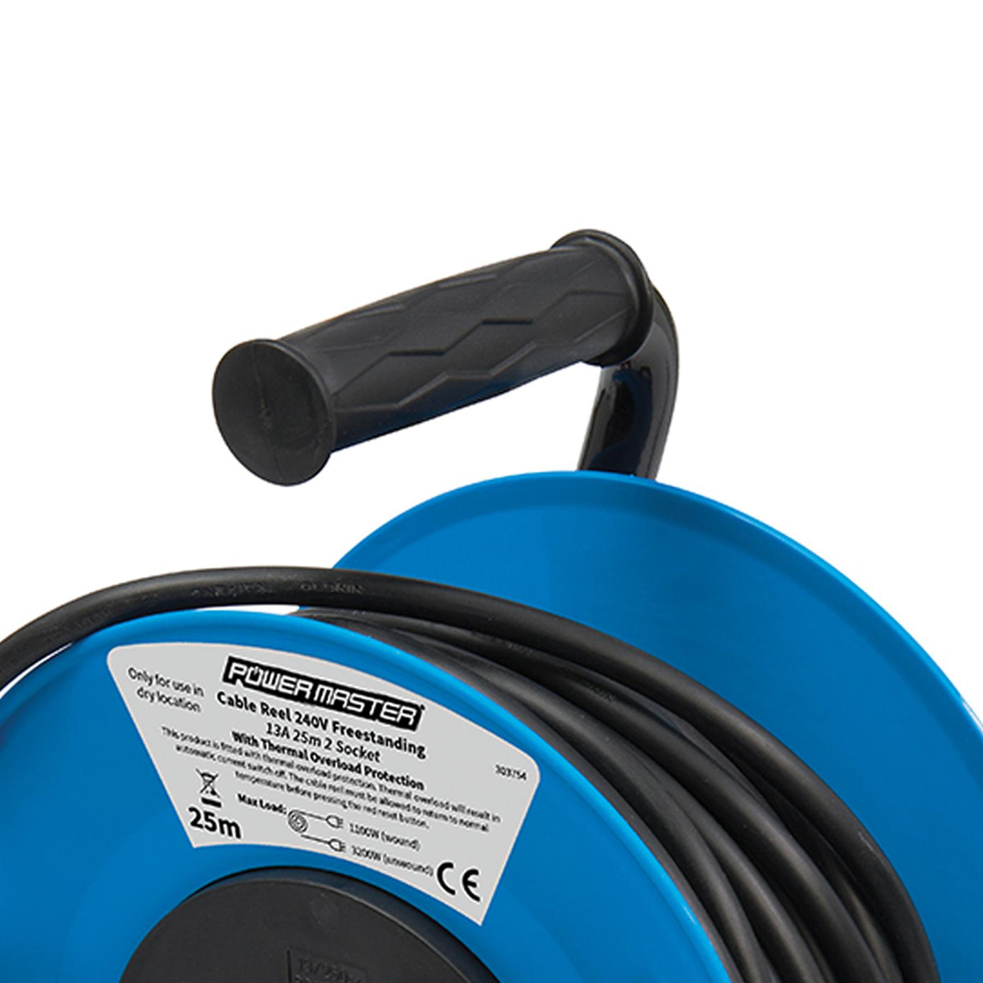 Cable Reel 240V Freestanding 13A 25M 2 Socket Maximum Load 13A Cable Rewind