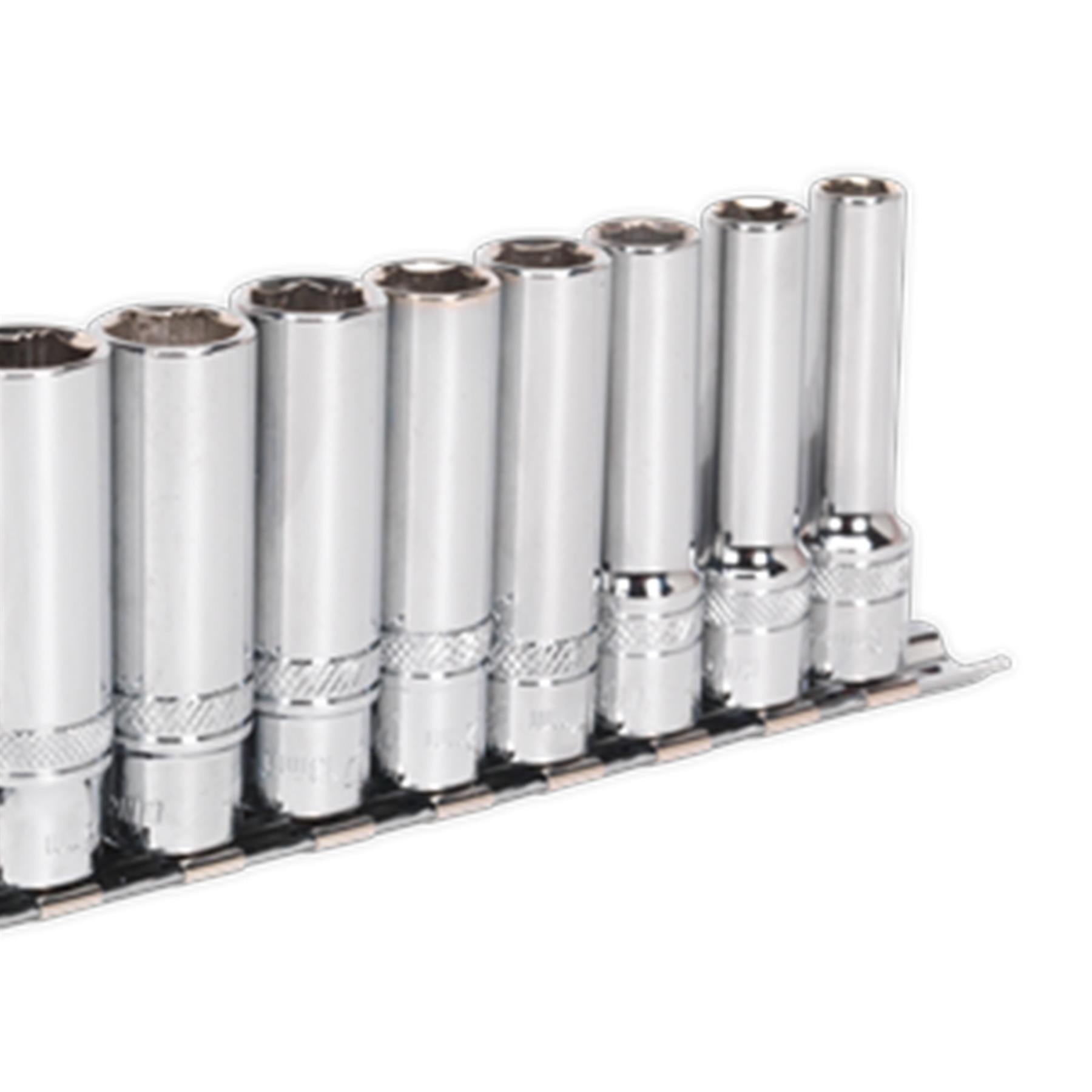 Sealey Deep Lock-On Socket Set 3/8"Sq Dr 12pc 8-19mm 6pt Metric Long Reach