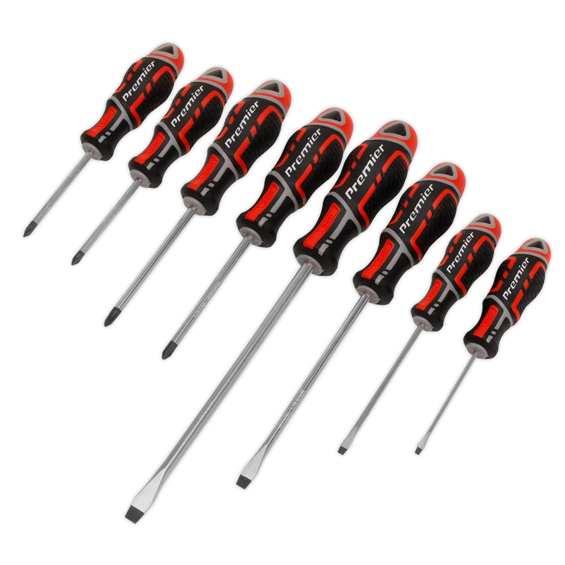 Sealey 8pc Screwdriver Set Slotted Phillips Pozi 75-200mm Magnetic GripMax Red