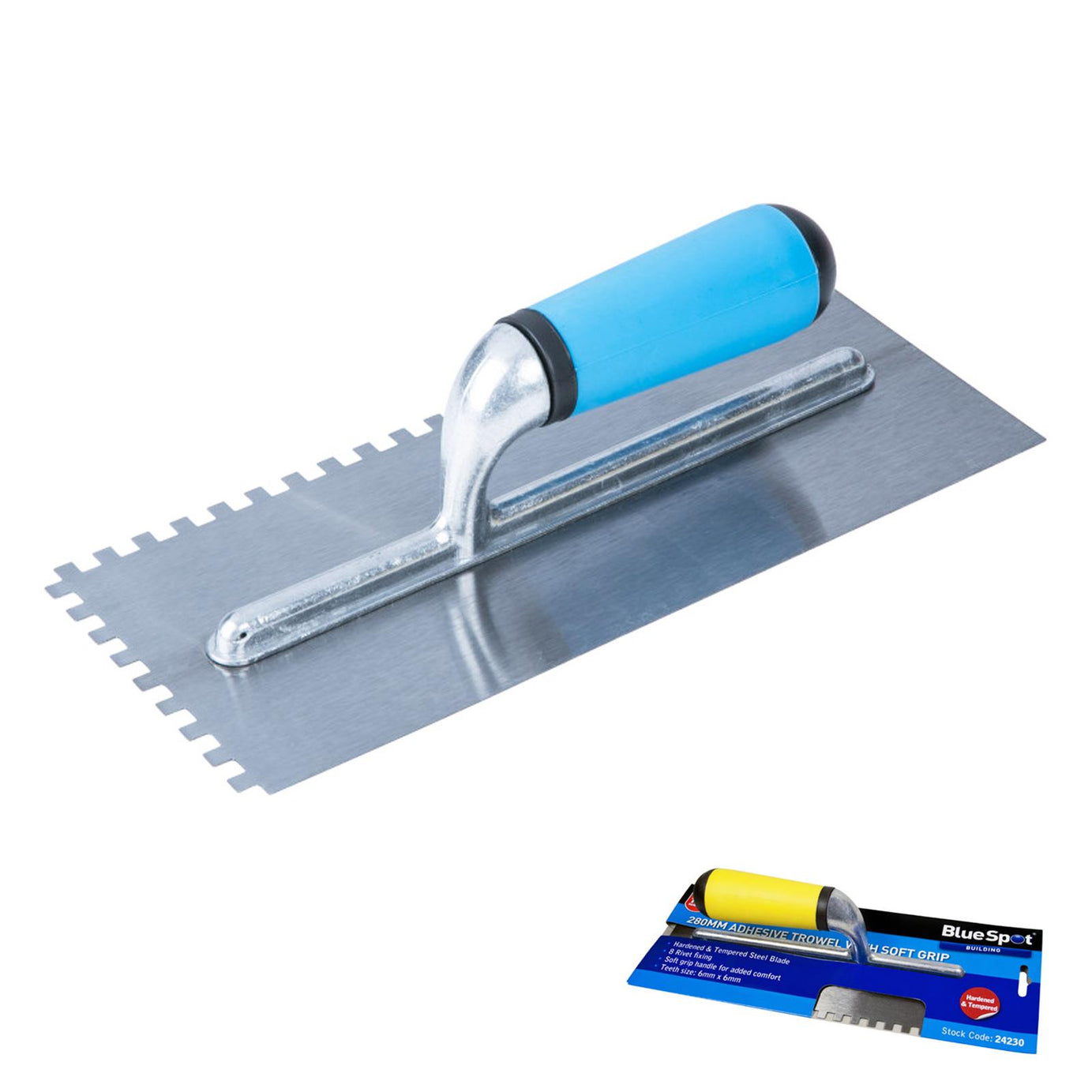 BlueSpot 11" 280mm Tilers Floor 6mm Square Notch Adhesive Stainless Steel Trowel Soft Grip