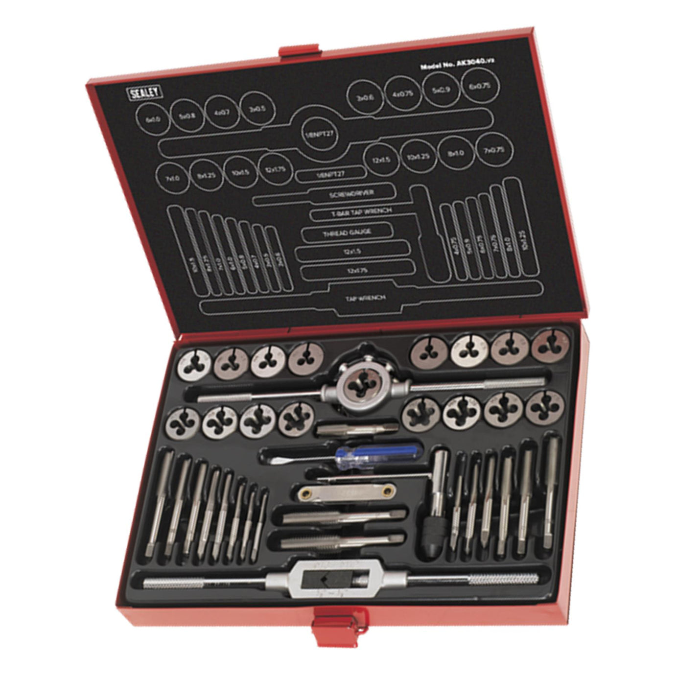 Sealey 40pc Tap and Die Set Split Dies Metric Thread Cutting Tool M3 - M12 Steel