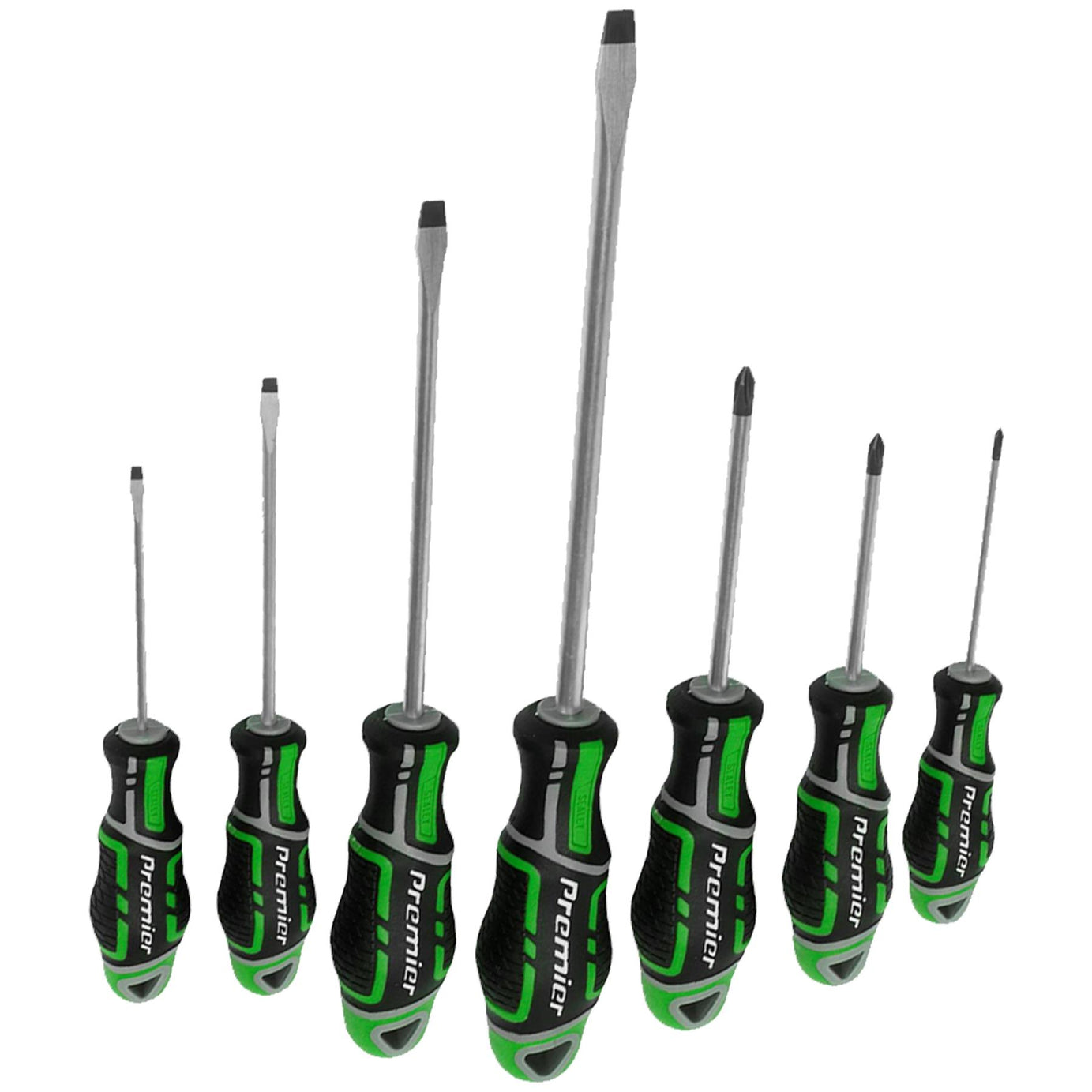 Sealey Slotted Pozi Magnetic Screwdriver Set GripMax 7 pce 75-200mm Hi Vis Green