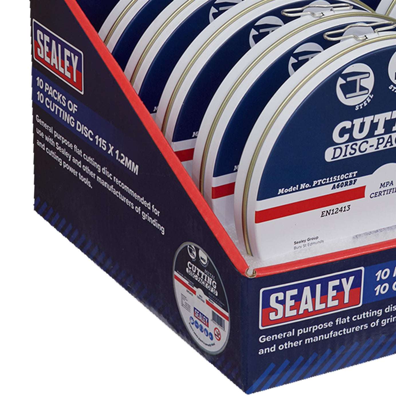 Sealey Cutting Disc 115 x 1.2mm Display Box 10 Packs of 10