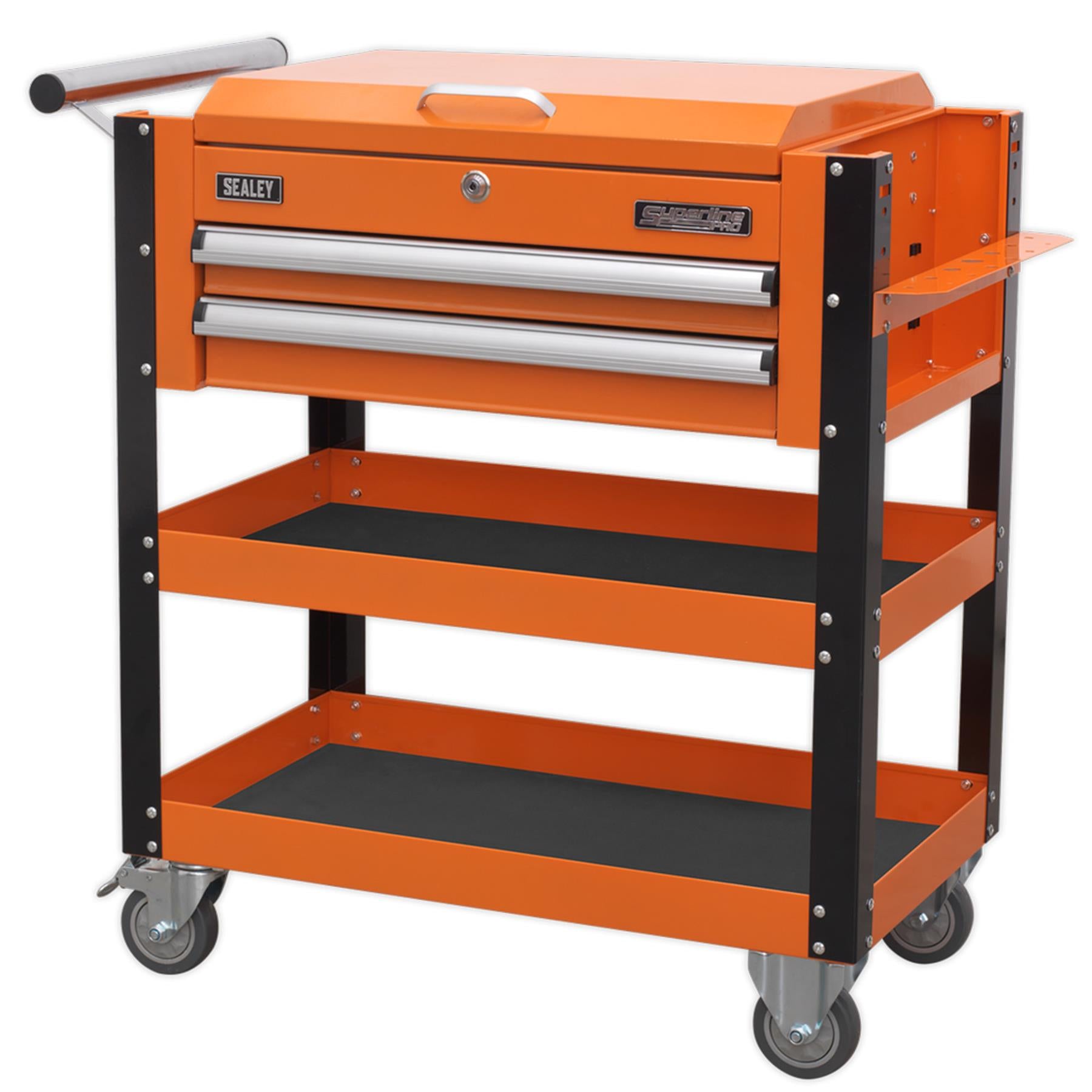 Sealey HD Mobile Tool & Parts Trolley 2 Drawer & Locking Top Orange