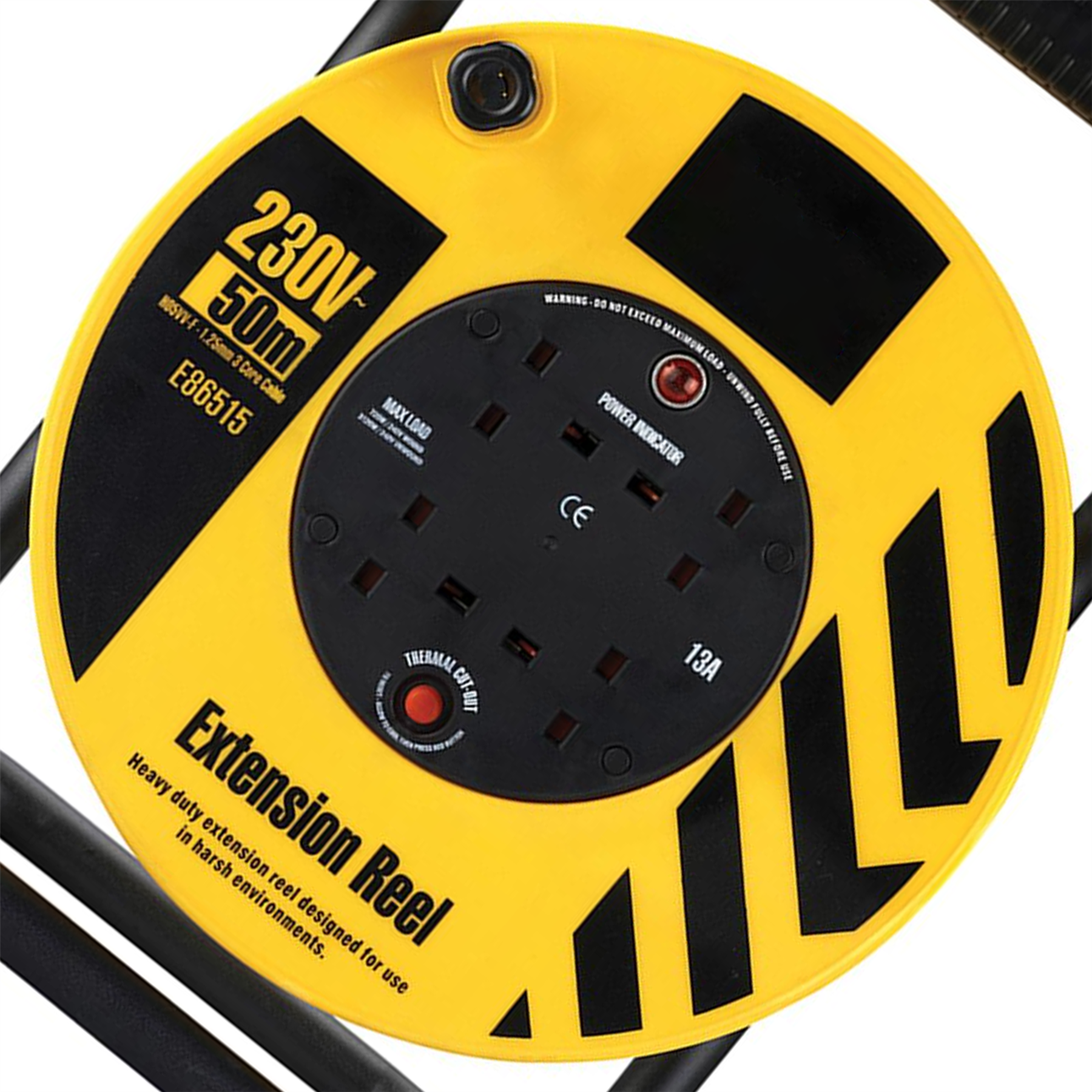 Defender Heavy Duty Reel 4-Way 50m 230V 13A Strong steel frame