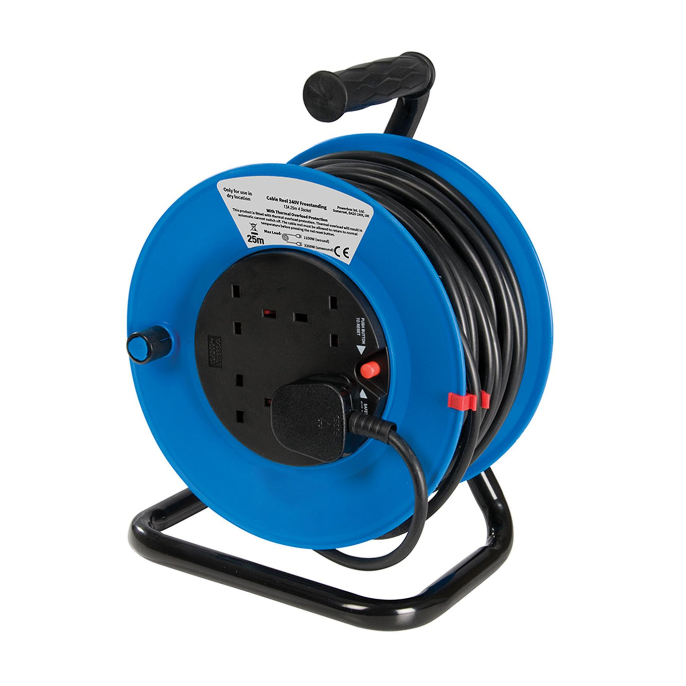 Brand New 25M Mains Power Extension Cable Reel 4 Socket 240V 13A Freestanding