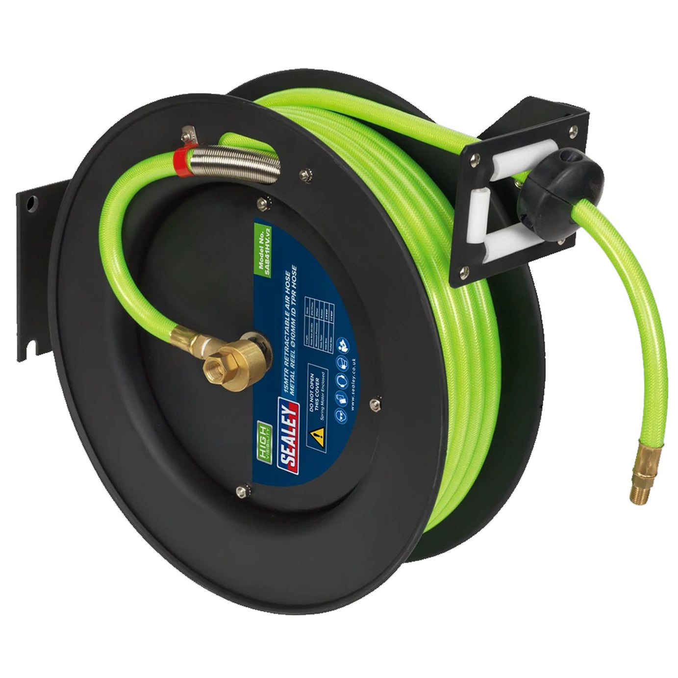 Sealey Retractable Air Hose Metal Reel 15m x 10mm ID Hi-Vis TPR