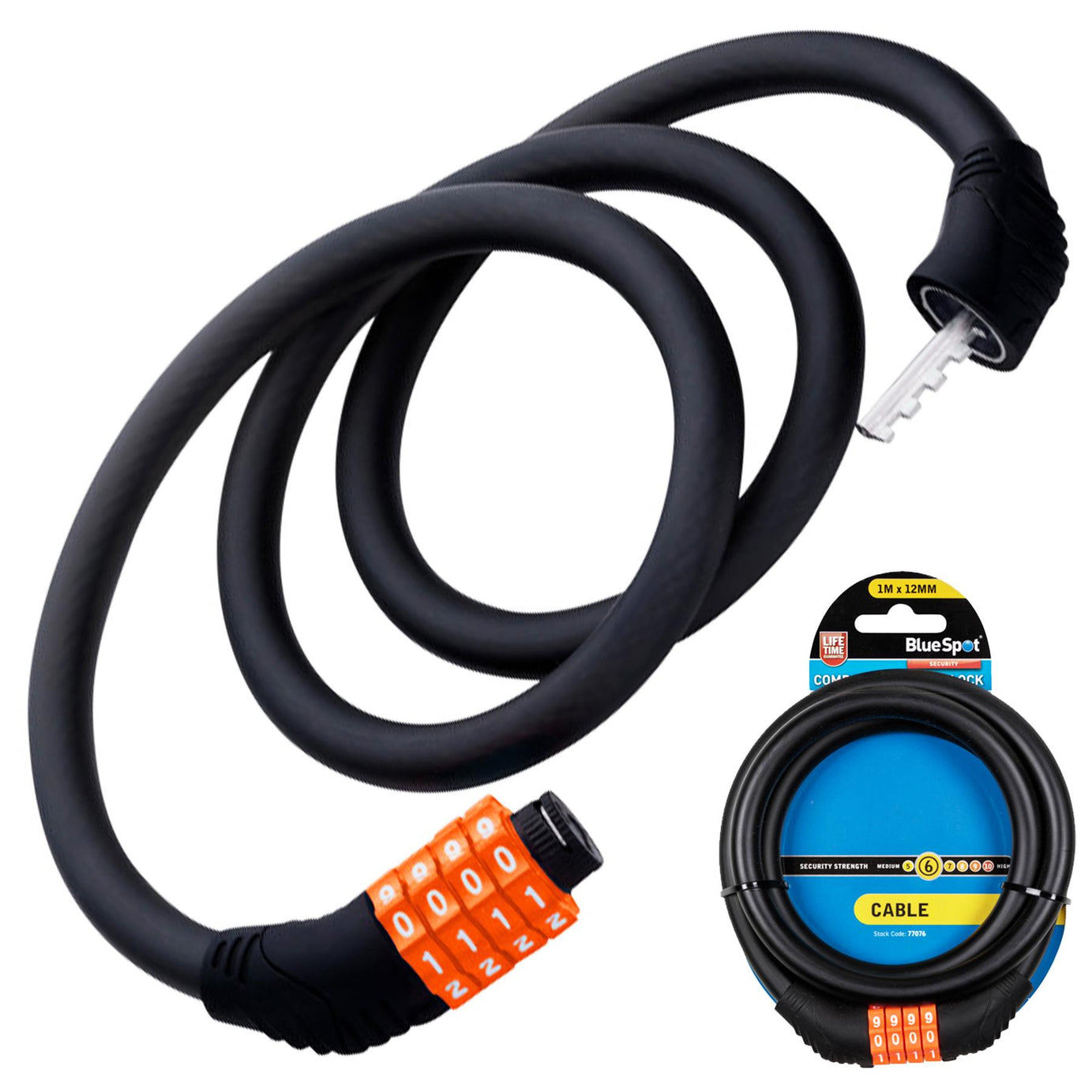 BlueSpot 4 Digit Combination Steel Cable Lock Bicycle 1m x 12mm