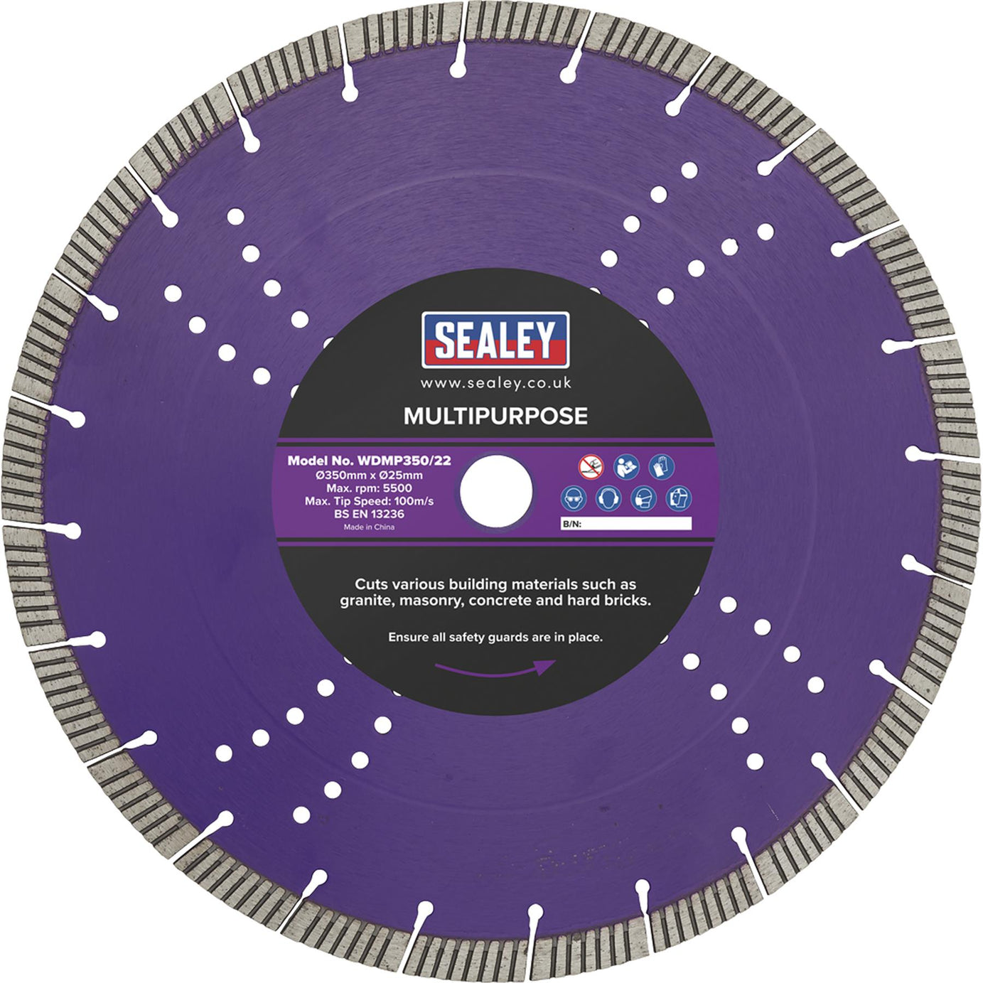 Sealey Cutting Disc Multipurpose Dry/Wet Use 350mm